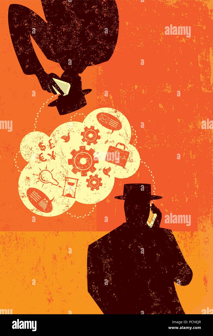 B2B Communications. Due imprenditori impegnati in attività di comunicazione. Illustrazione Vettoriale