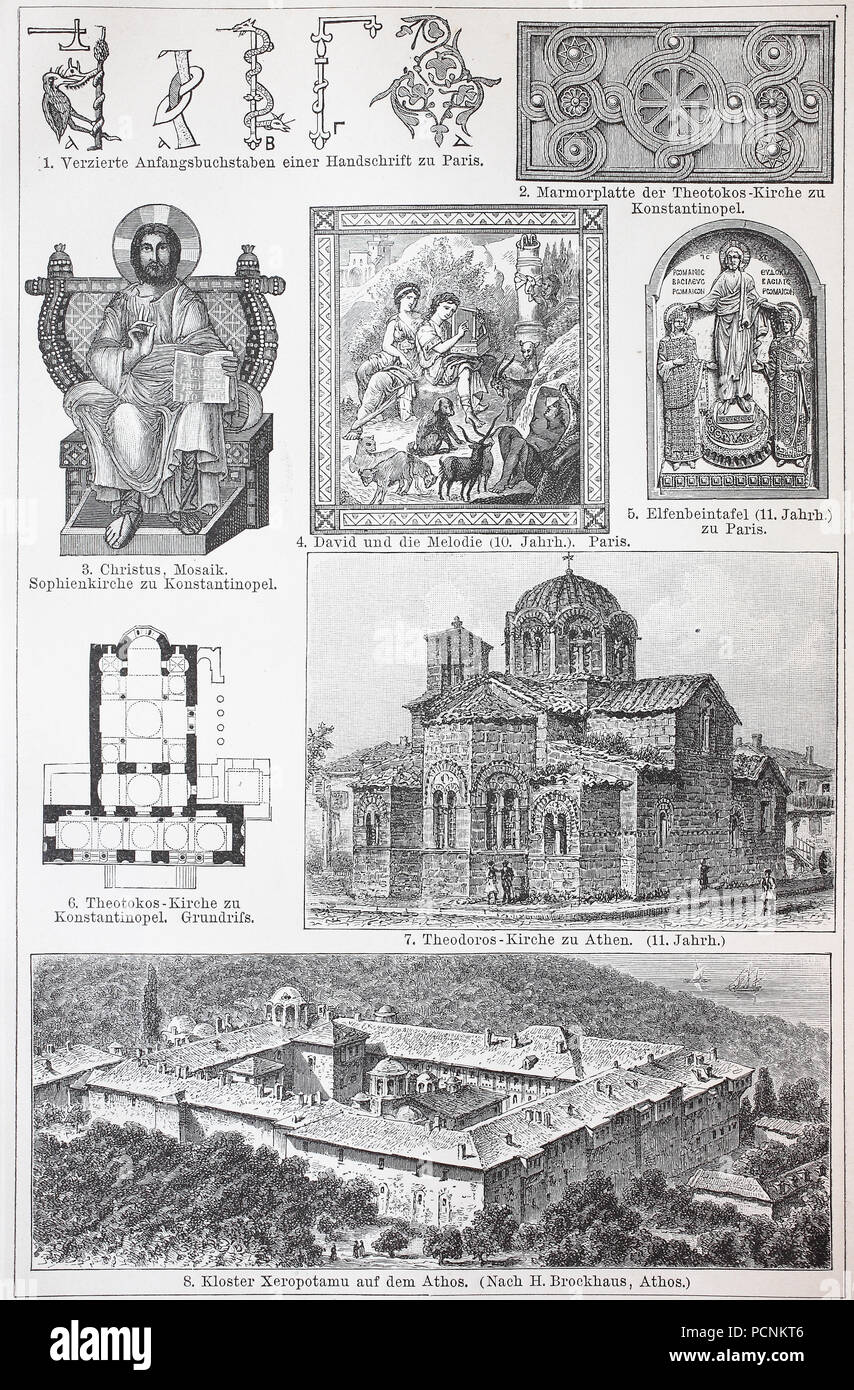 Diverse aree di arte bizantina, pittura e architettura, digitale migliorata la riproduzione di un immagine storica a partire dall'anno 1885 Foto Stock