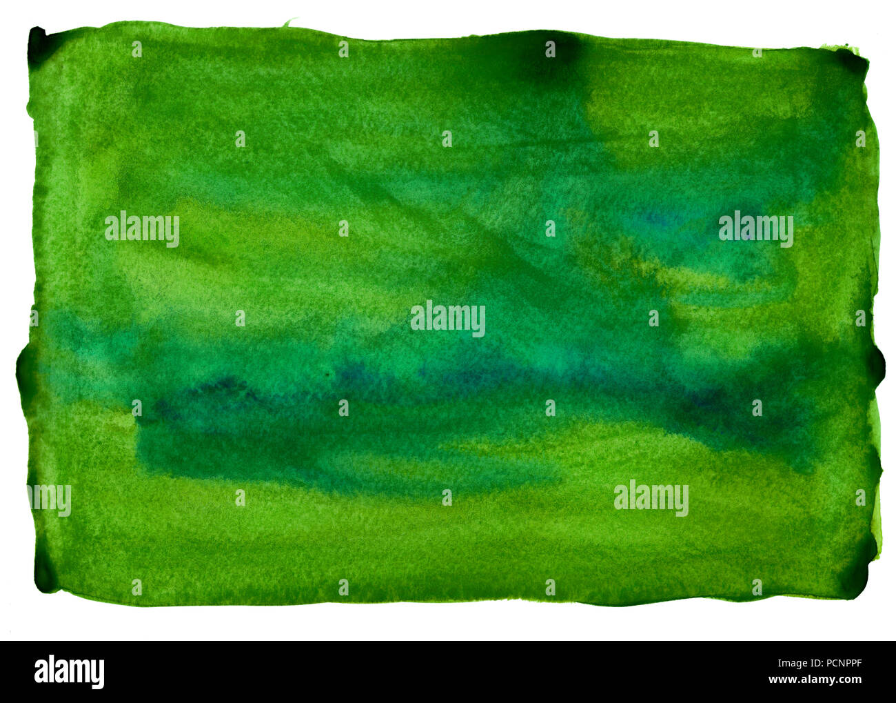 Acquerello in sfondo scuro, verde chiaro, glaucous, colore nero isolato su uno sfondo bianco o in bianco telaio irregolare Foto Stock
