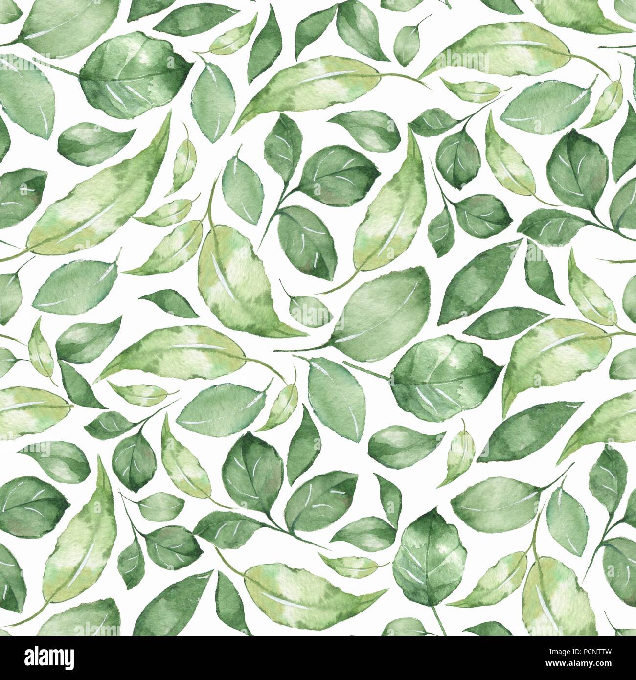 Motivo floreale. Senza cuciture con sfondo verde foglie ad acquerello Foto Stock