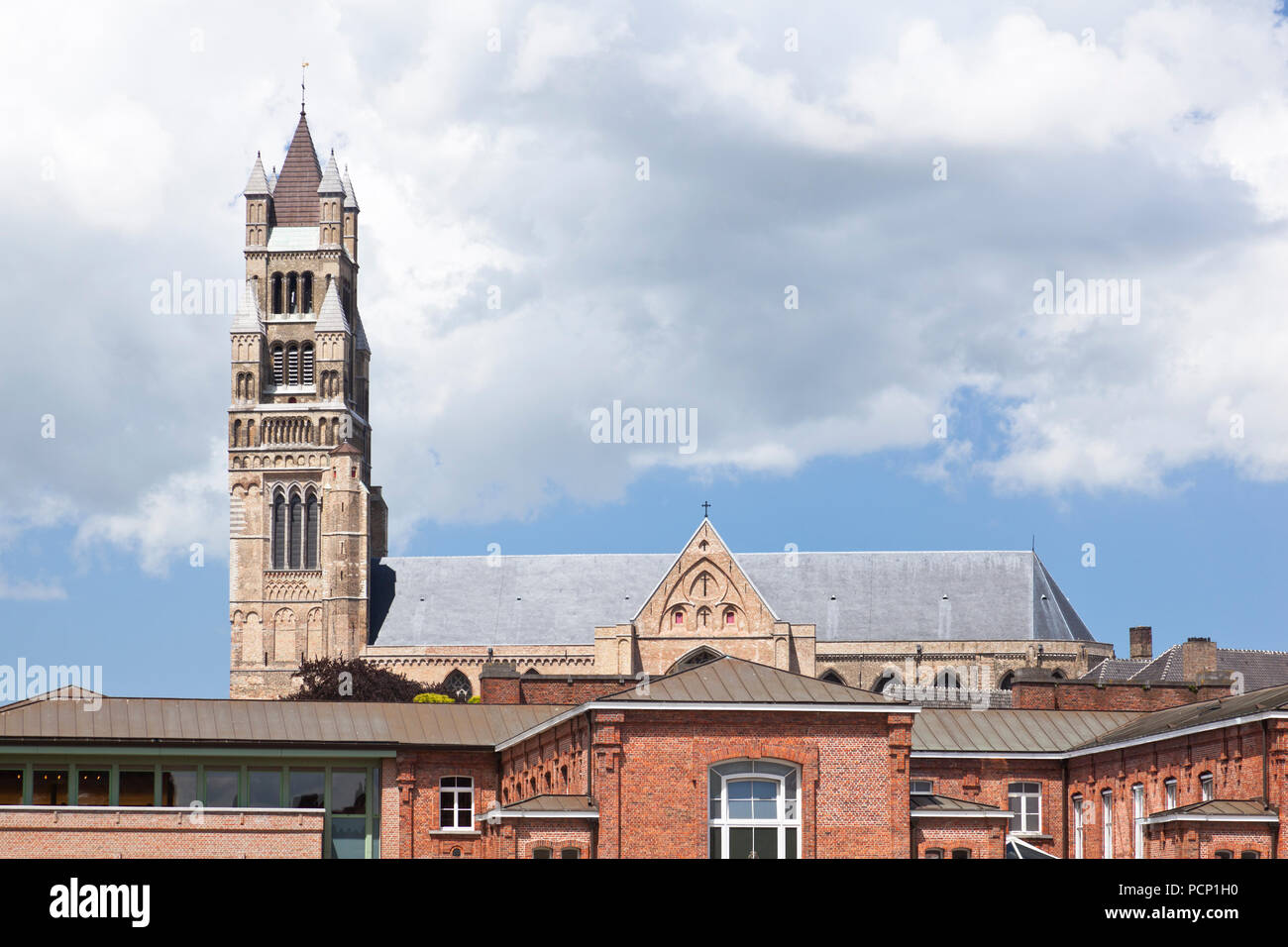 Il sint Salvator Cattedrale (San Salvatore Cattedrale) in Bruges visto dietro alcune case. Foto Stock Il sint Salvator Cattedrale (San Salvatore Cattedrale) in Bruges visto dietro alcune case. Foto Stock