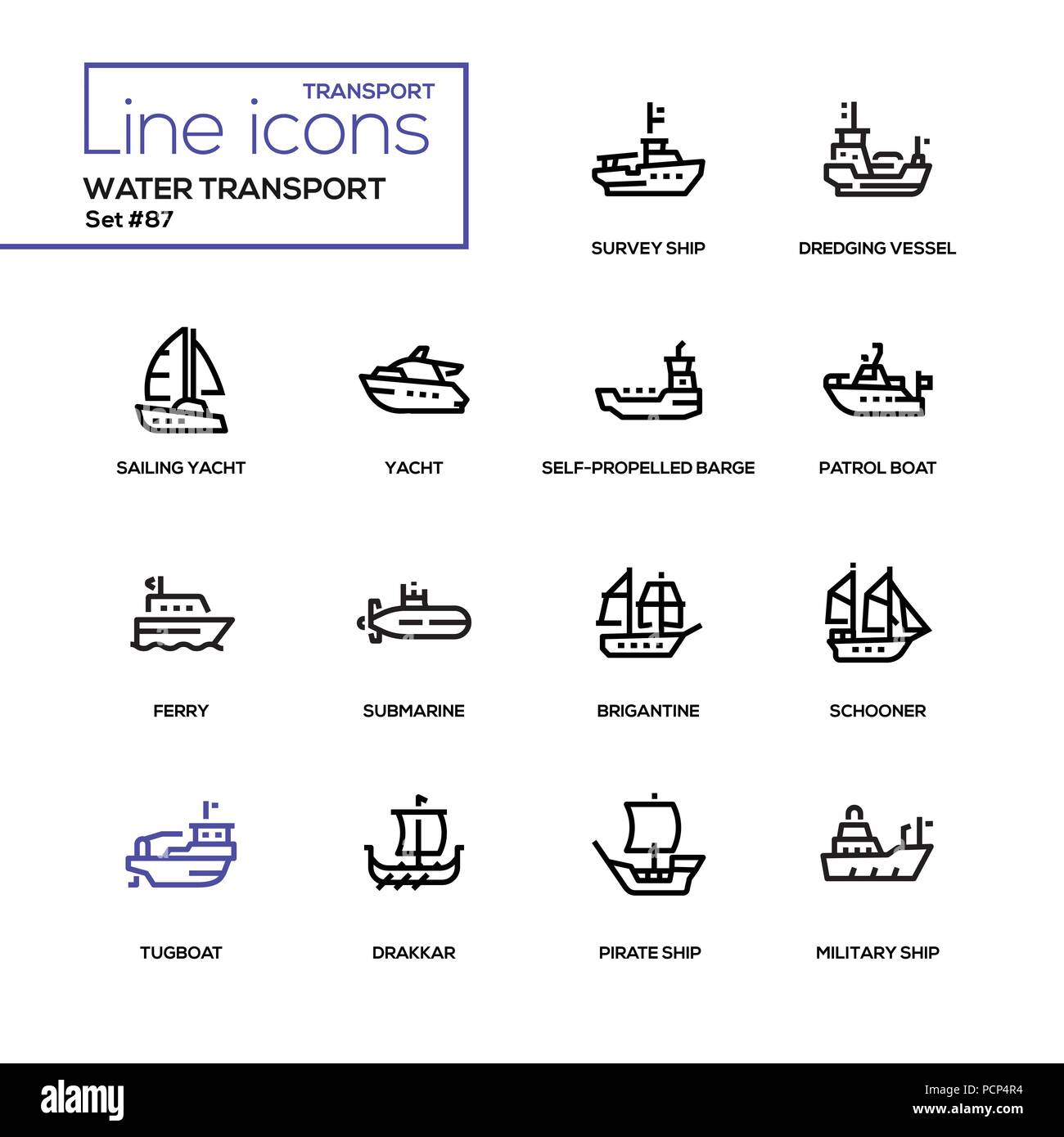 Trasporto di acqua - linea design set di icone Illustrazione Vettoriale