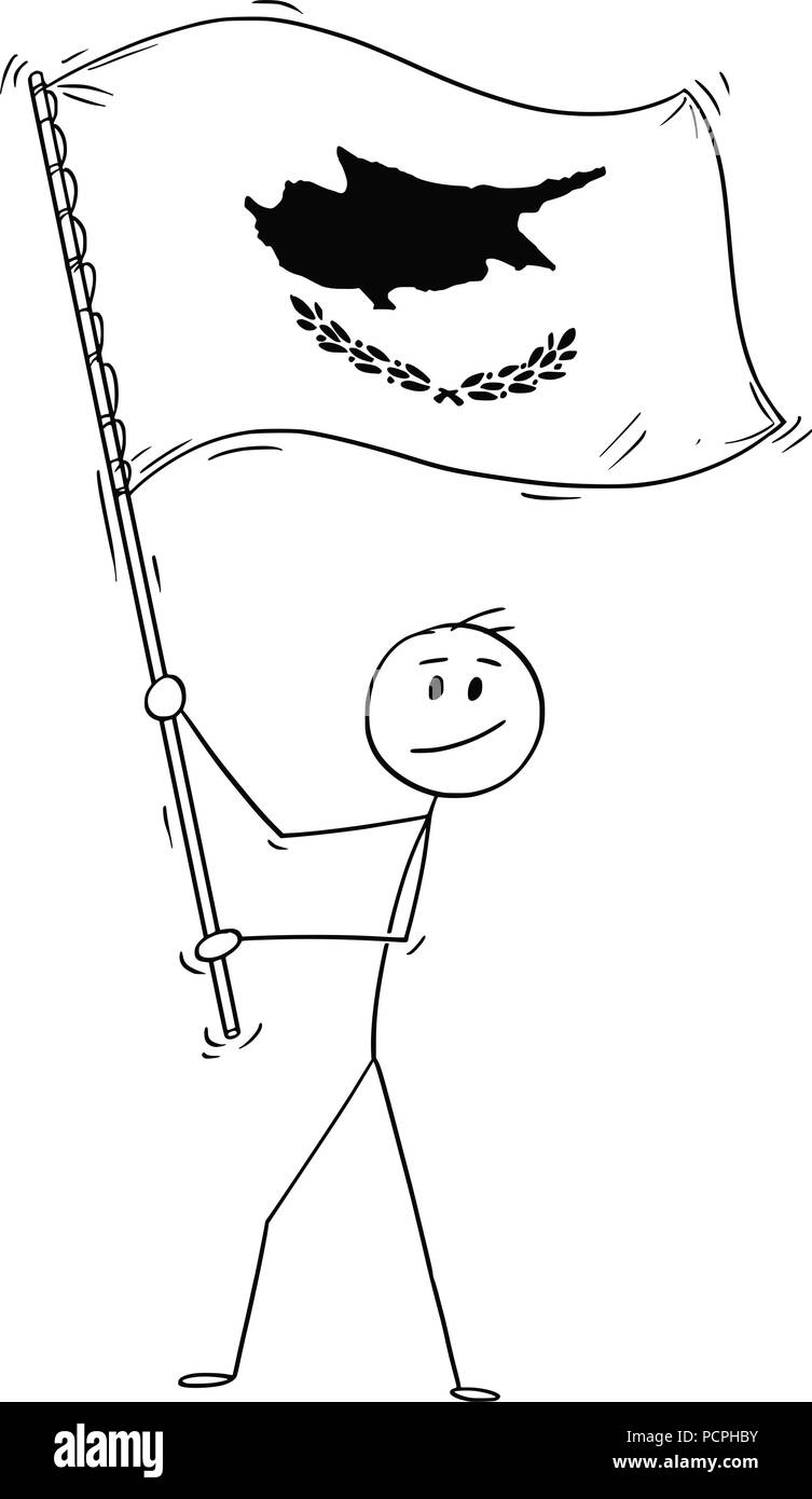 Cartoon di uomo sventolare la bandiera della Repubblica di Cipro Illustrazione Vettoriale