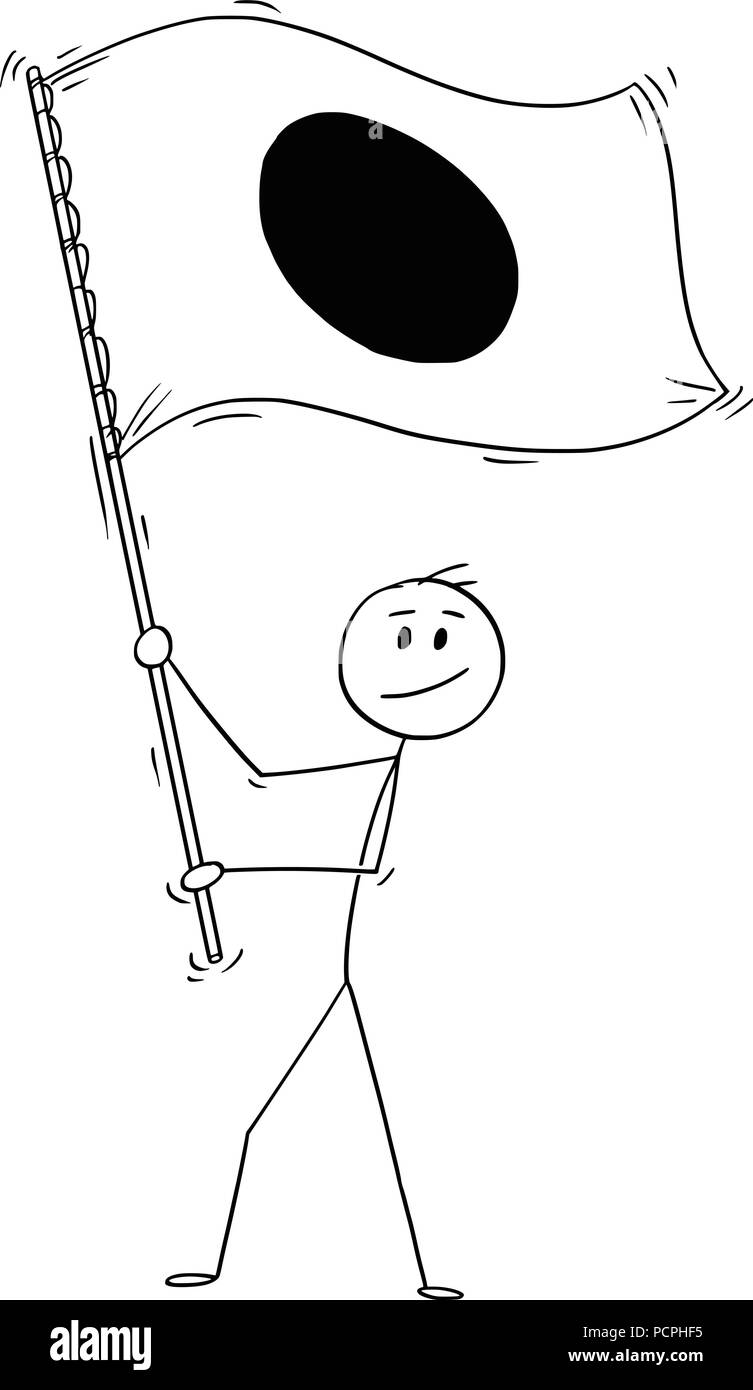 Cartoon di uomo sventolare la bandiera del Giappone Illustrazione Vettoriale