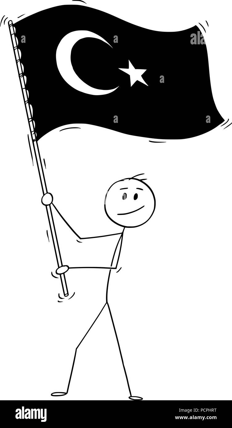 Cartoon di uomo sventolare la bandiera della Repubblica di Turchia Illustrazione Vettoriale
