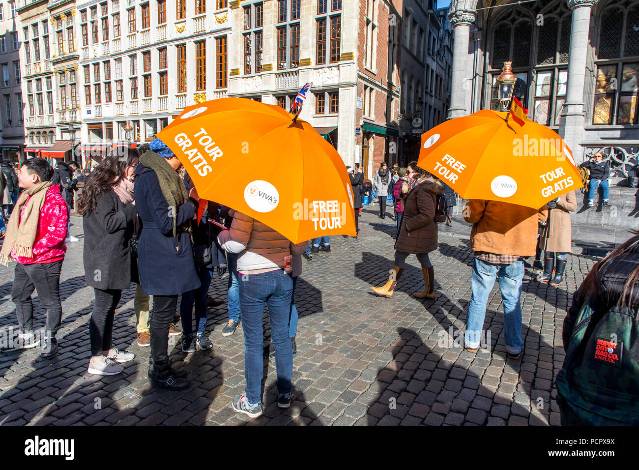 Bruxelles, libero di visite guidate della città in diverse lingue, guida del tour al Grand Place, Foto Stock