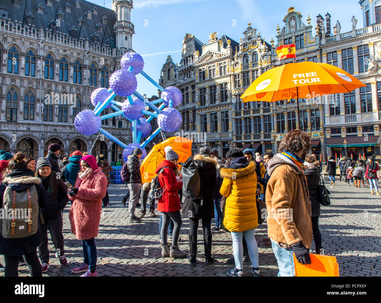 Bruxelles, libero di visite guidate della città in diverse lingue, guida del tour al Grand Place, Foto Stock