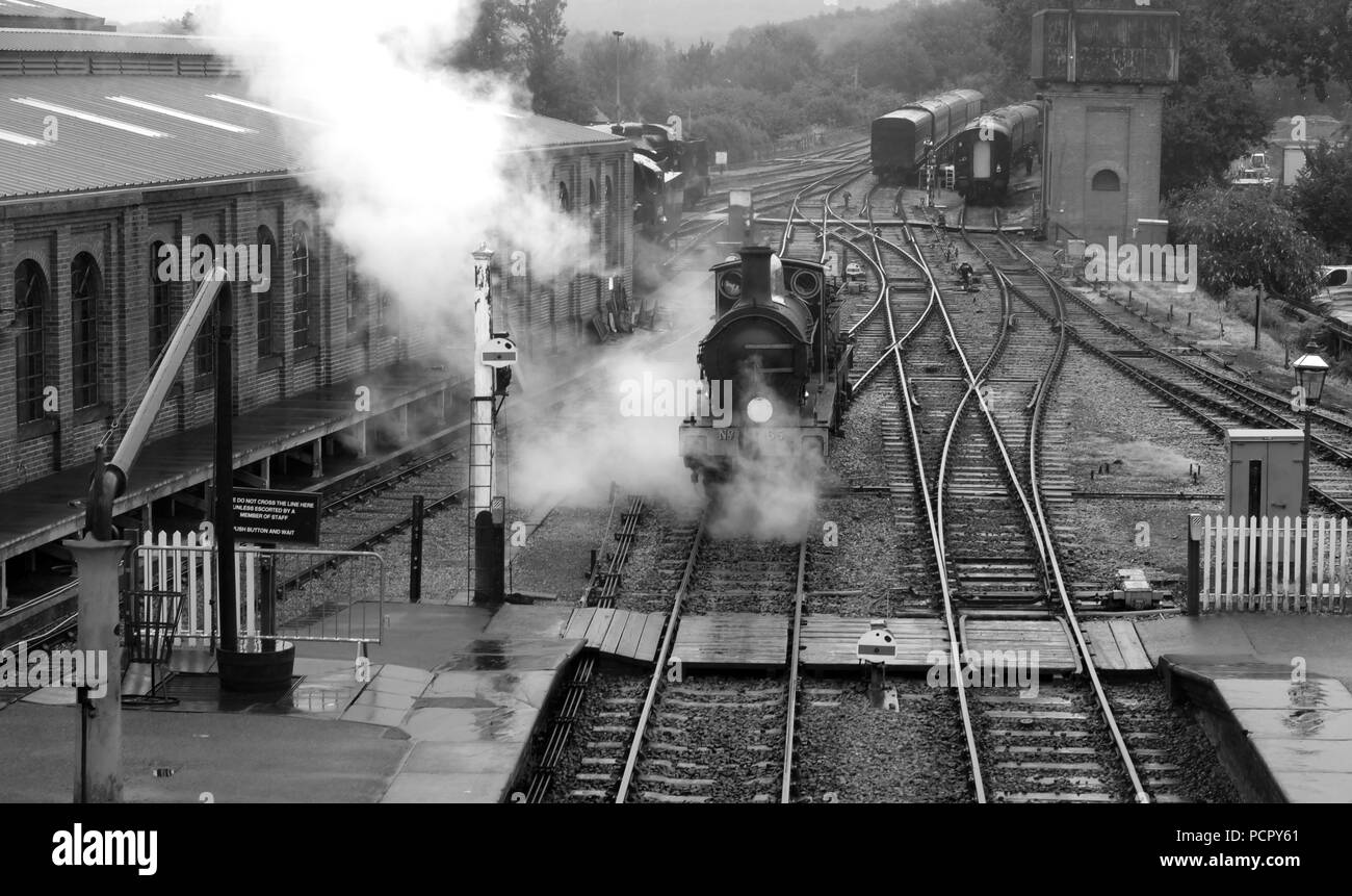 Treni a vapore a sheffield park station sulla ferrovia Bluebell in east sussex Foto Stock