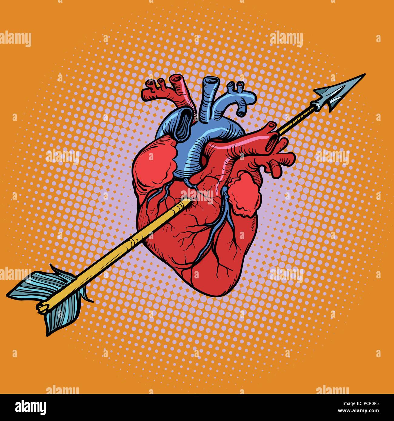 Vero cuore con Cupido freccia Illustrazione Vettoriale