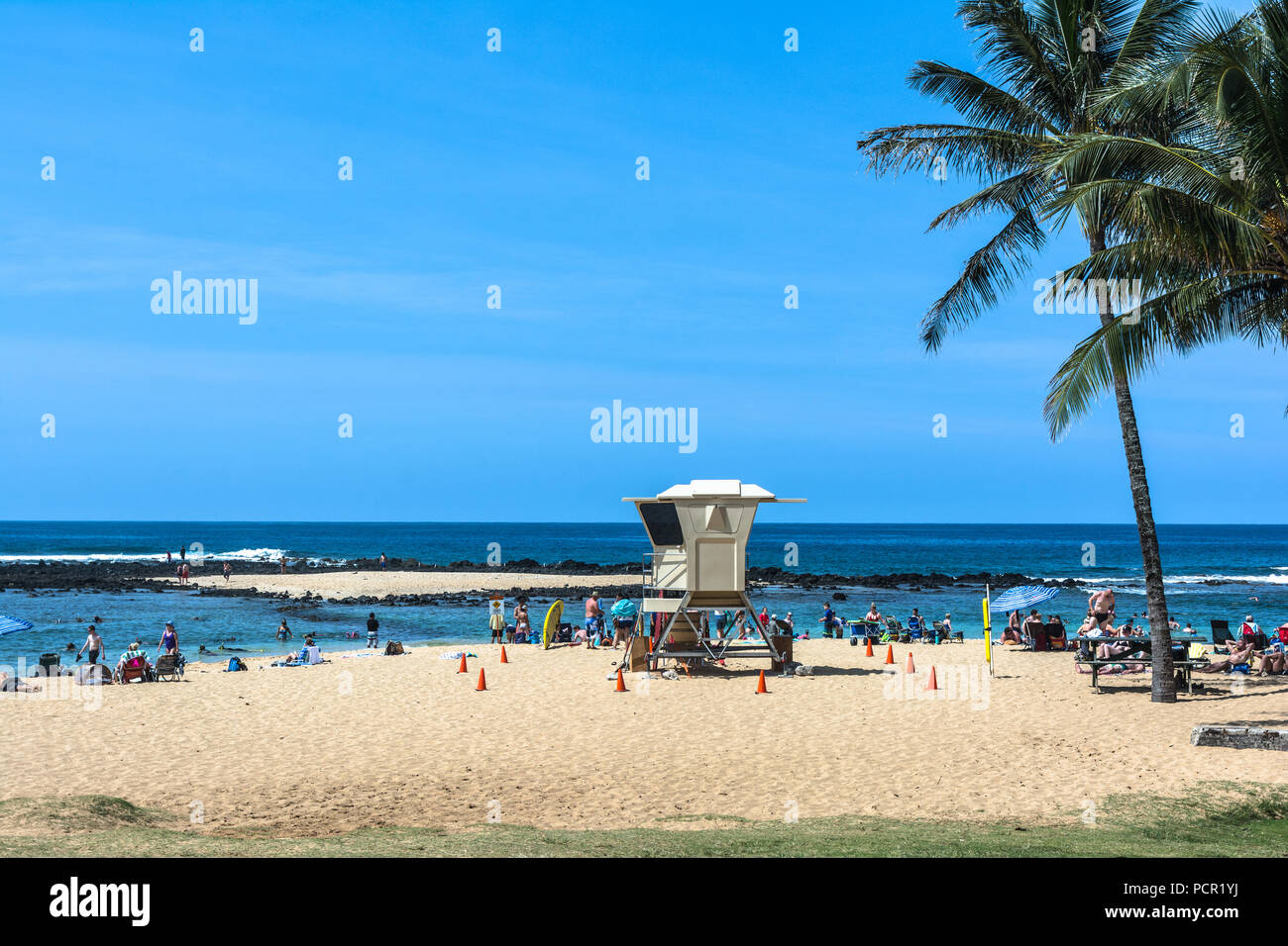 Spiaggia di sabbia a Poipu, Kauai, Hawaii Foto Stock