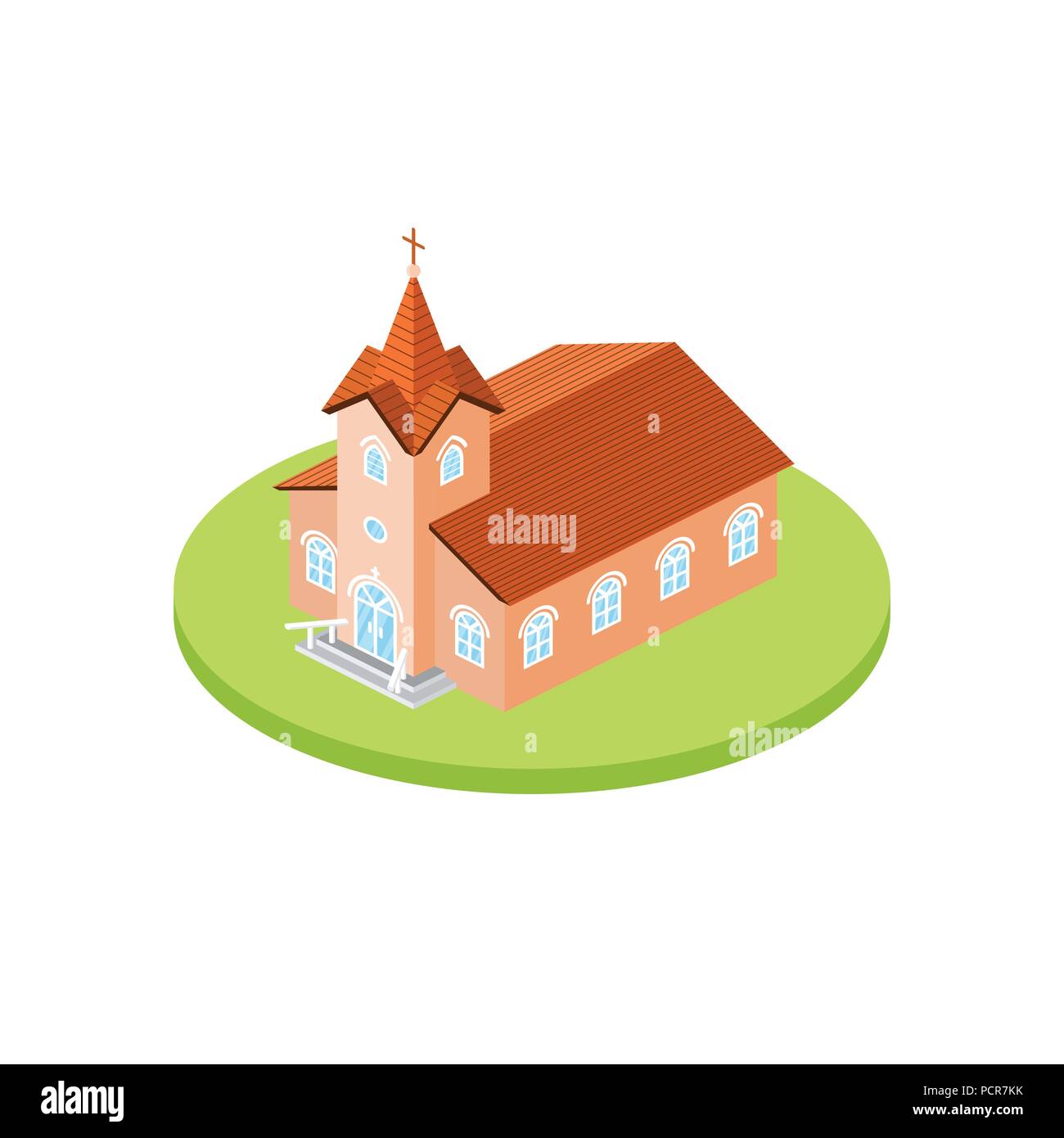 Isometrica icona della chiesa. Per il web design e applicazione di interfaccia, utile anche per infographics. Illustrazione Vettoriale. Chiesa cattolica paesaggio 3d. Illustrazione Vettoriale