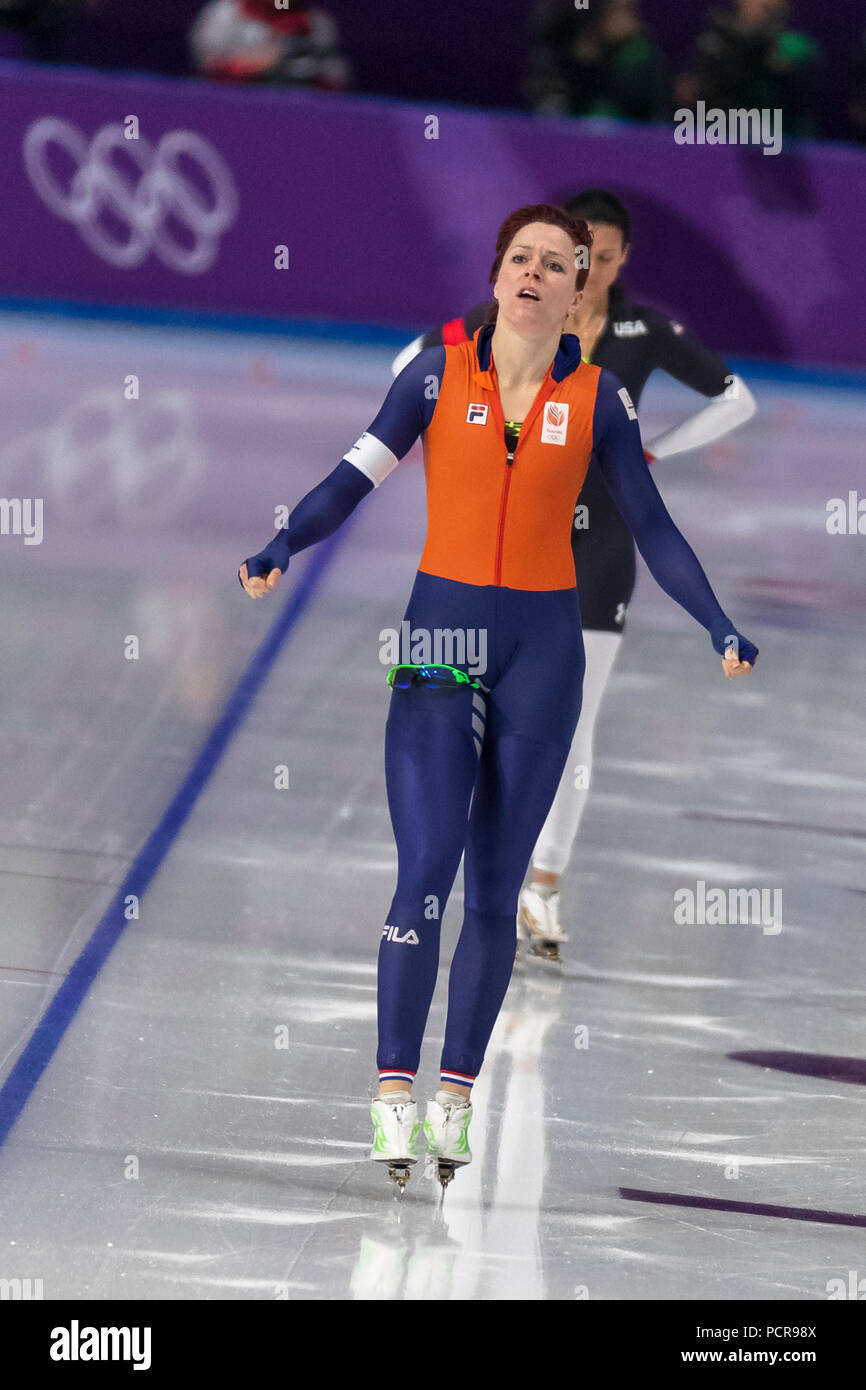 Jorien ter Mors (NED) medaglia d'oro nel pattinaggio di velocità - Womens' 1000m a i Giochi Olimpici Invernali PyeongChang 2018 Foto Stock