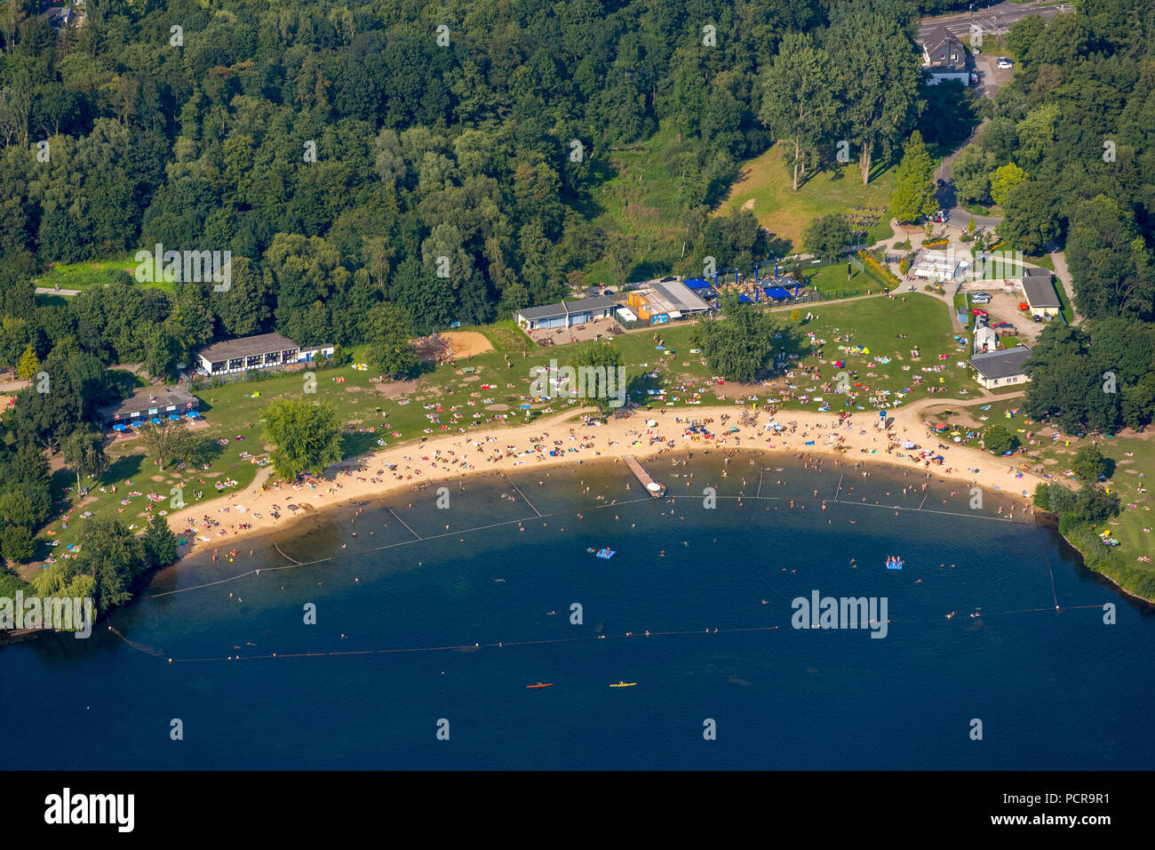 Lido Nordstrand, Unterbacher See, lago balneabile, Dusseldorf, Renania, Renania settentrionale-Vestfalia, Germania Foto Stock