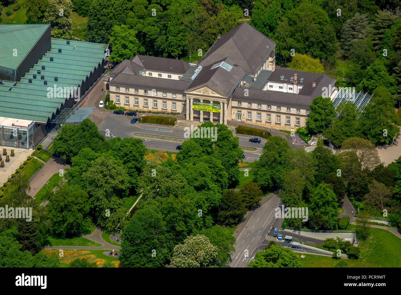 Aachen casinò e hotel Pullman Aachen Quellenhof, Eurogress Aachen, parco termale di Aquisgrana, in vista del centro della città di Aquisgrana, Aachen, Euregio Maas-Rhein, Nord Reno-Westfalia, Germania Foto Stock
