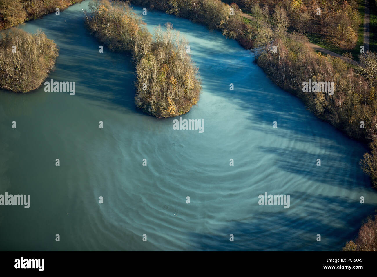 Harpen stagni, scarico di acqua di miniera, Bochum, la zona della Ruhr, Nord Reno-Westfalia, Germania Foto Stock