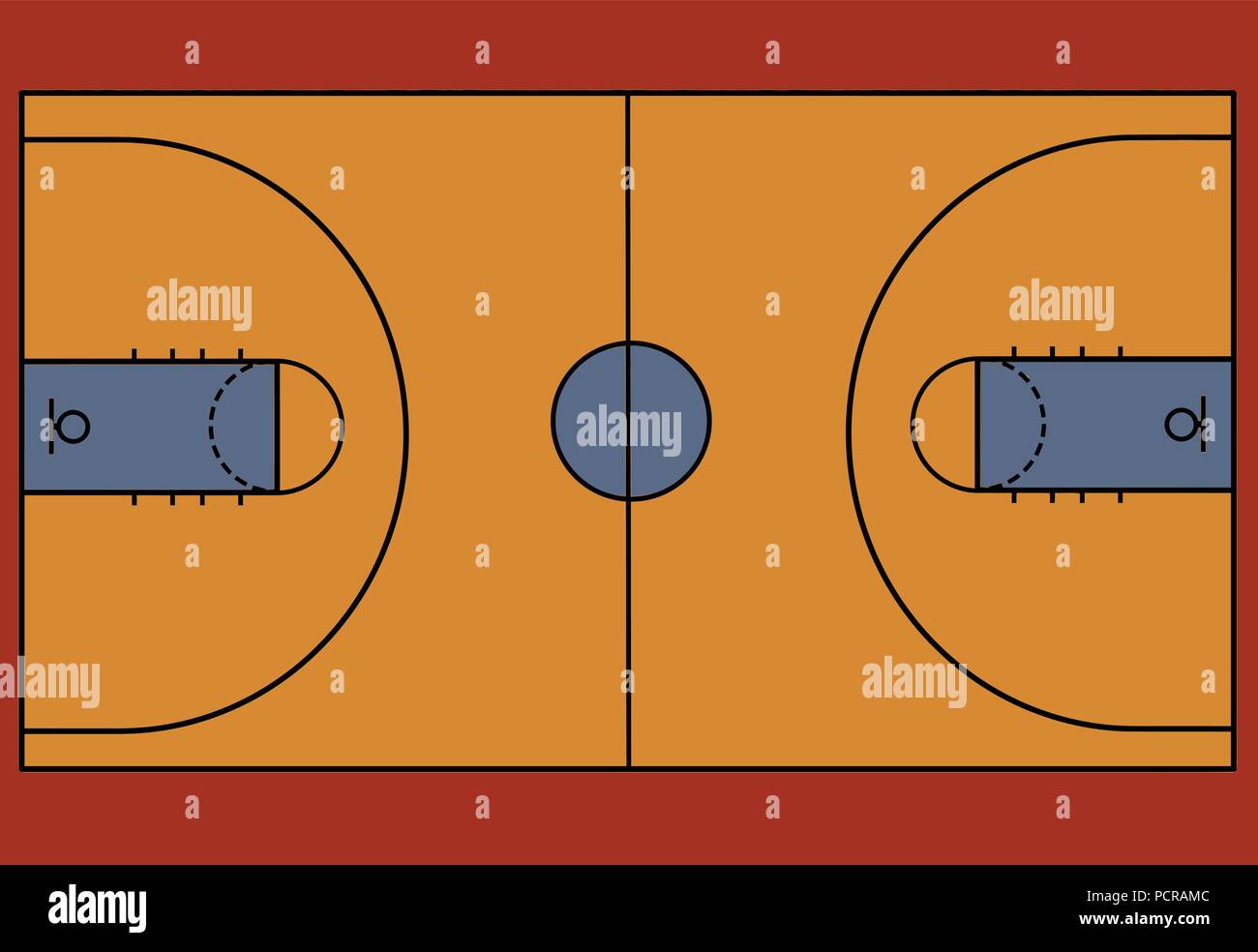 Campo da pallacanestro piano con linea, illustrazione vettoriale Illustrazione Vettoriale