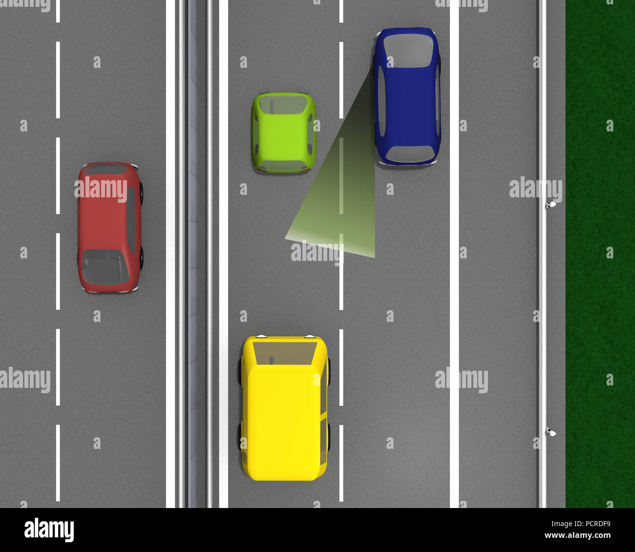 Autostrada con gruppi di auto colorate e cieco. Il rendering 3D Foto Stock