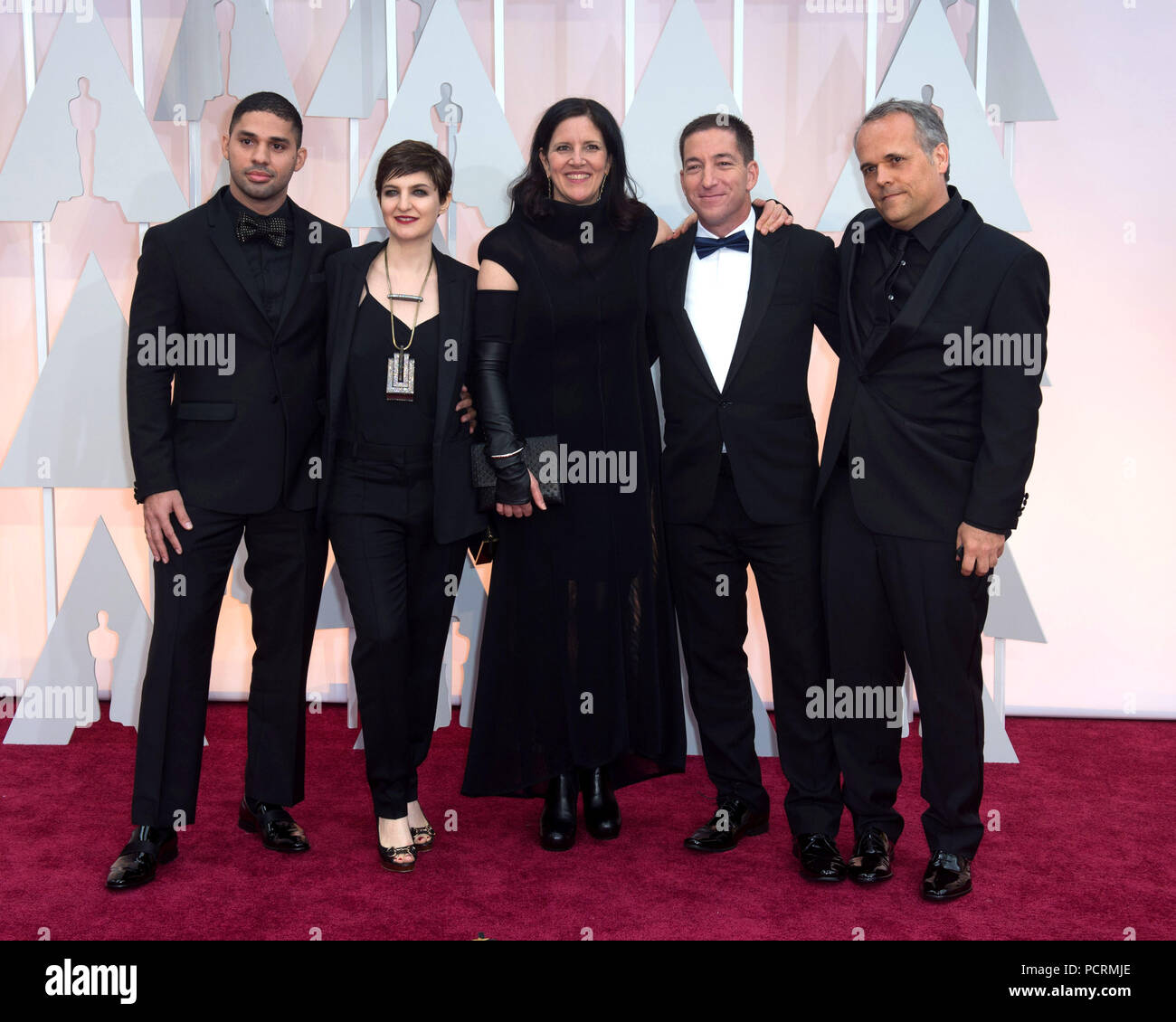 HOLLYWOOD, CA - febbraio 22: Mathilde Bonnefoy, Laura Poitras e Dirk Wilutzky attendst la 87th annuale di Academy Awards di Hollywood & Highland Center il 22 febbraio 2015 in Hollywood, la California. Persone: Mathilde Bonnefoy, Laura Poitras e Dirk Wilutzky Foto Stock