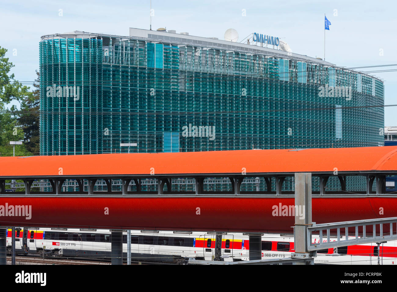 Moderno edificio di uffici, nuovo quartiere Sécheron di Ginevra, il Cantone di Ginevra, Svizzera Occidentale, Svizzera Foto Stock