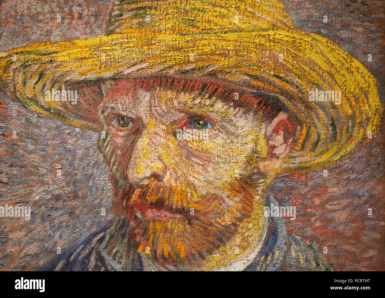 Van Gogh autoritratto, 'self-ritratto con cappello di paglia", 1887, dettaglio Foto Stock