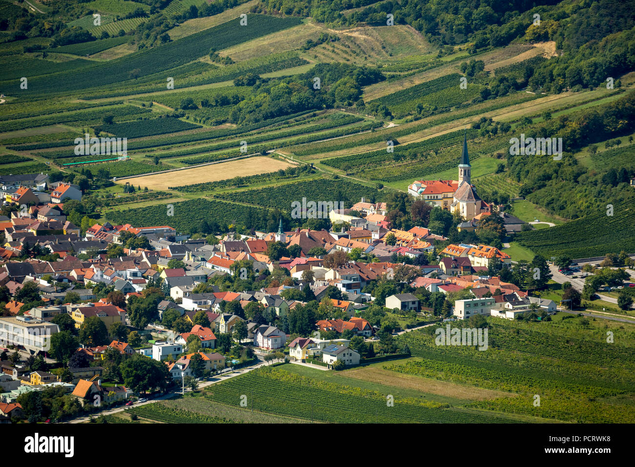 Vista aerea, Gumpoldskirchen Castello dell'Ordine Teutonico, Guntramsdorf, Austria Inferiore, Austria Foto Stock