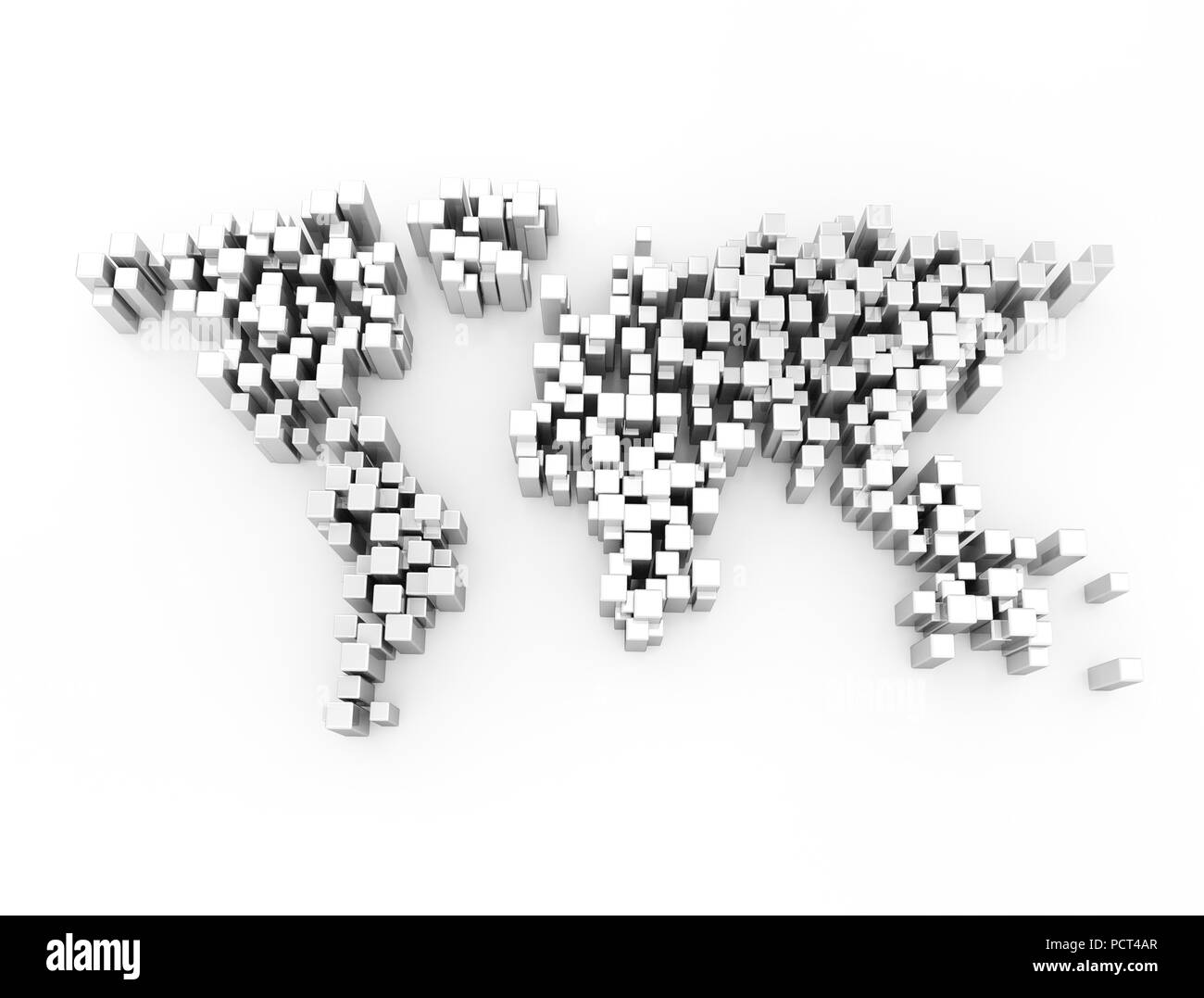 White box metallico mappa del mondo. Abstract mappa del mondo Foto Stock