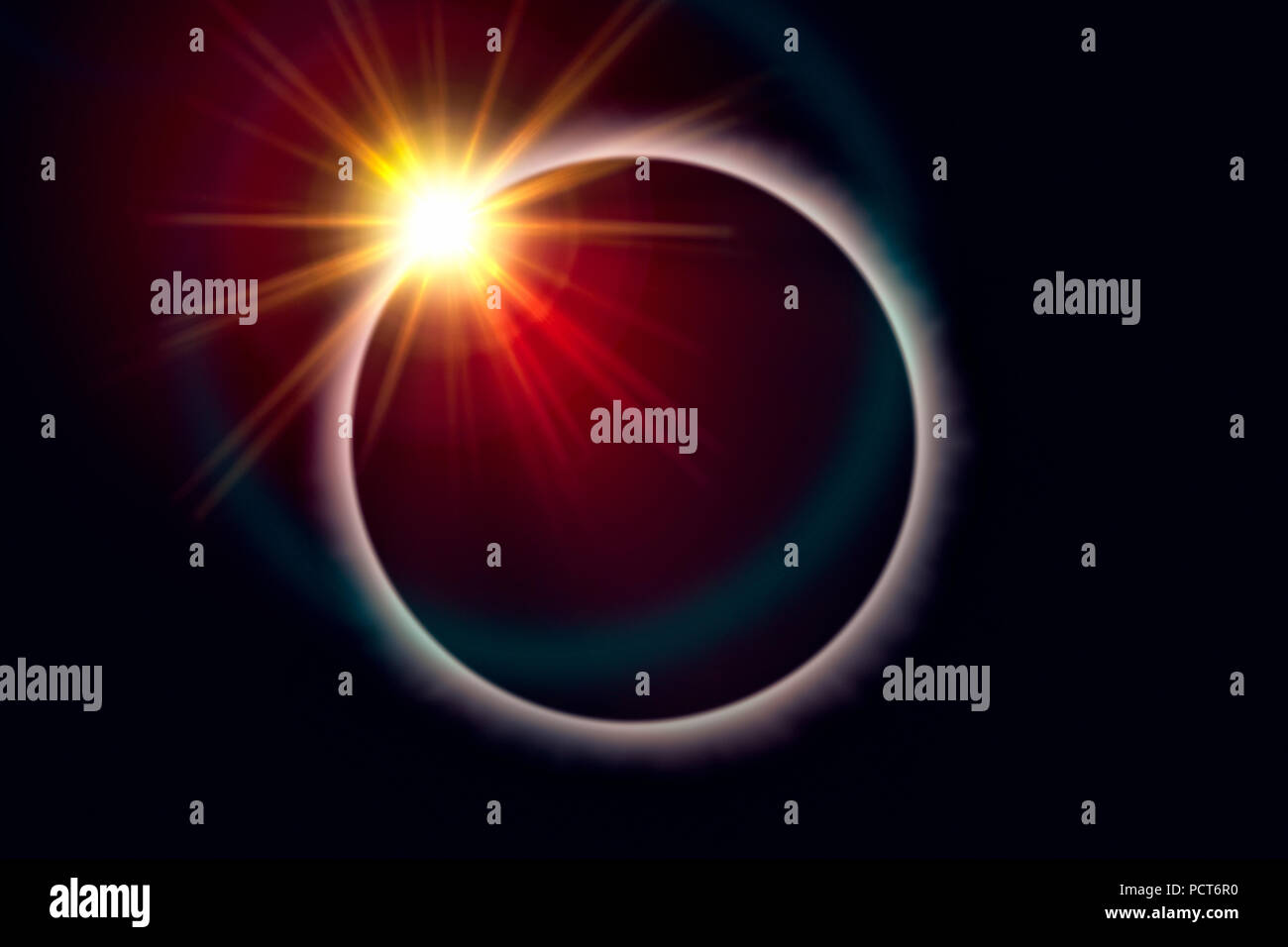 Eclissi totale del sole con corona diamantata effetto Foto Stock