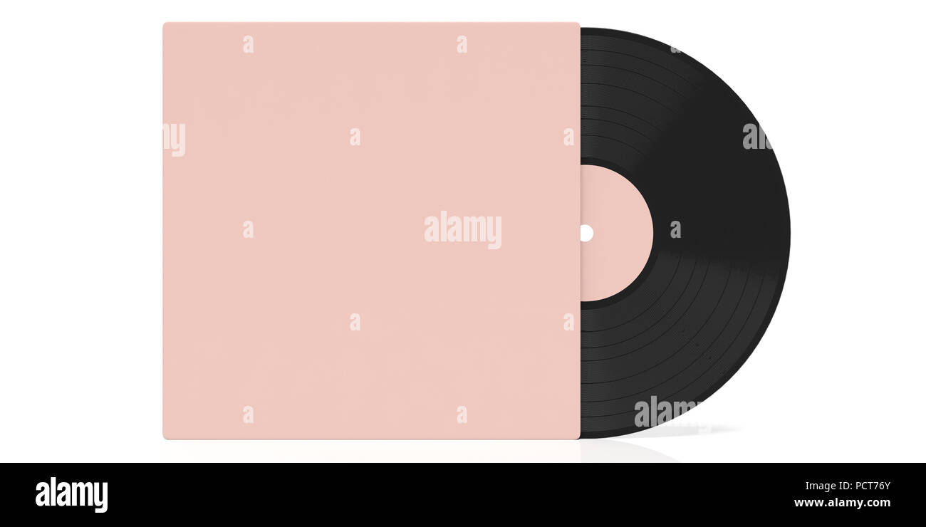 Dischi in Vinile album LP e rosa colore del coperchio isolato, intaglio su sfondo bianco, spazio per il testo. 3d illustrazione Foto Stock