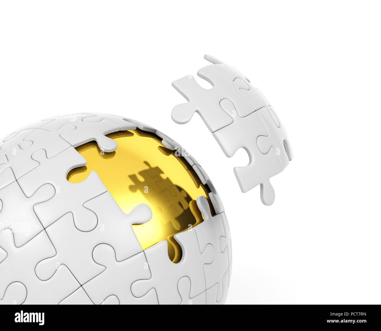 Puzzle sferico con pezzi scollegati, rendering 3D Foto Stock