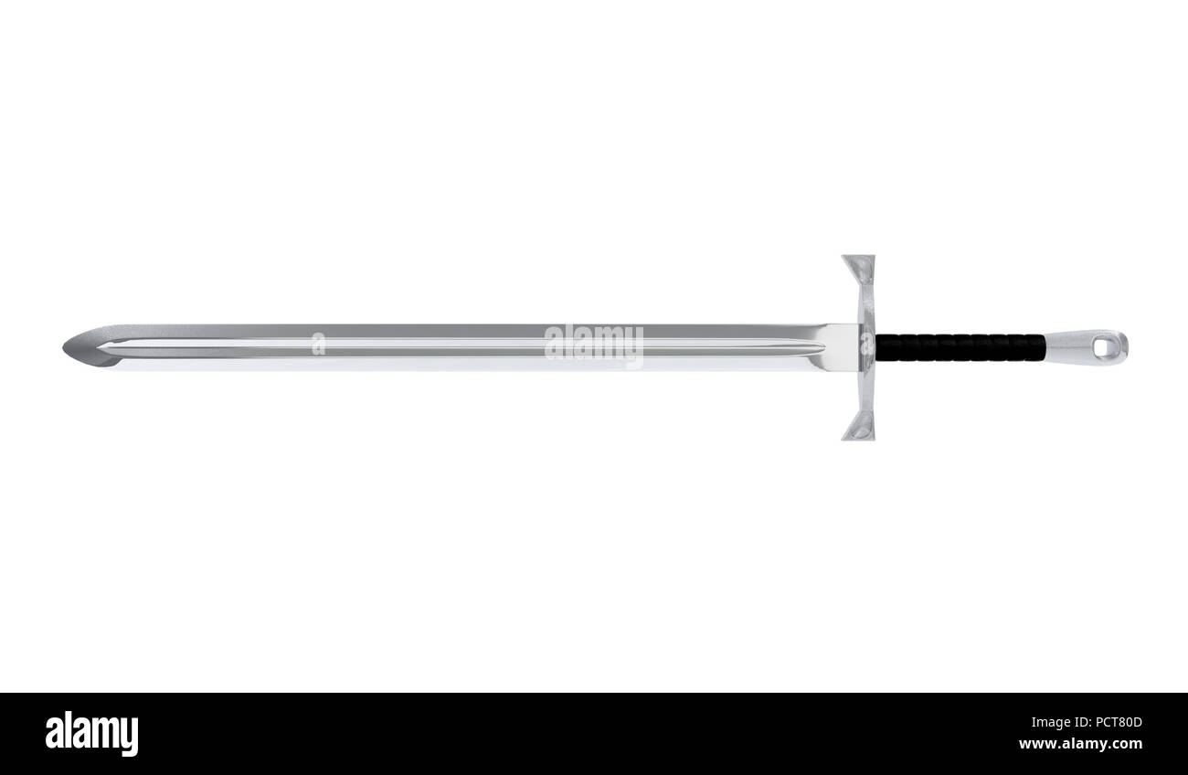 Lunga spada medievale isolato su sfondo bianco, rendering 3D Foto Stock