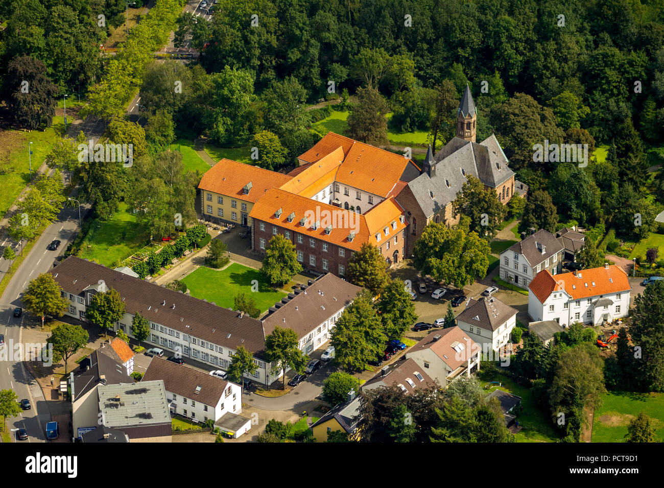 Foto aerea, Saarn Abbey, Mülheim an der Ruhr, la zona della Ruhr, Nord Reno-Westfalia, Germania Foto Stock
