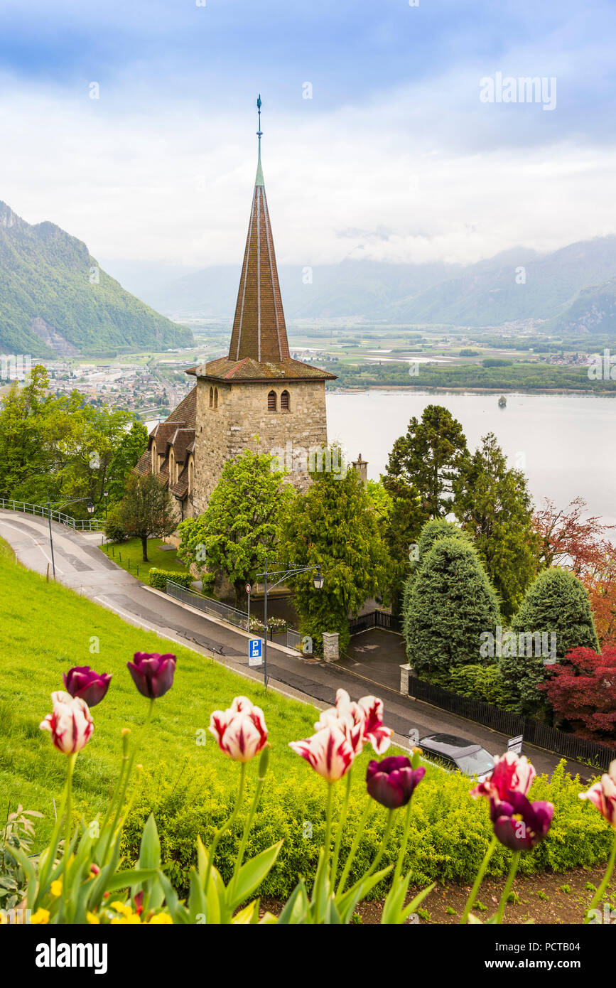 Chiesa di St-Vincent, Montreux, sul Lago di Ginevra, nel Cantone di Vaud, Svizzera Foto Stock
