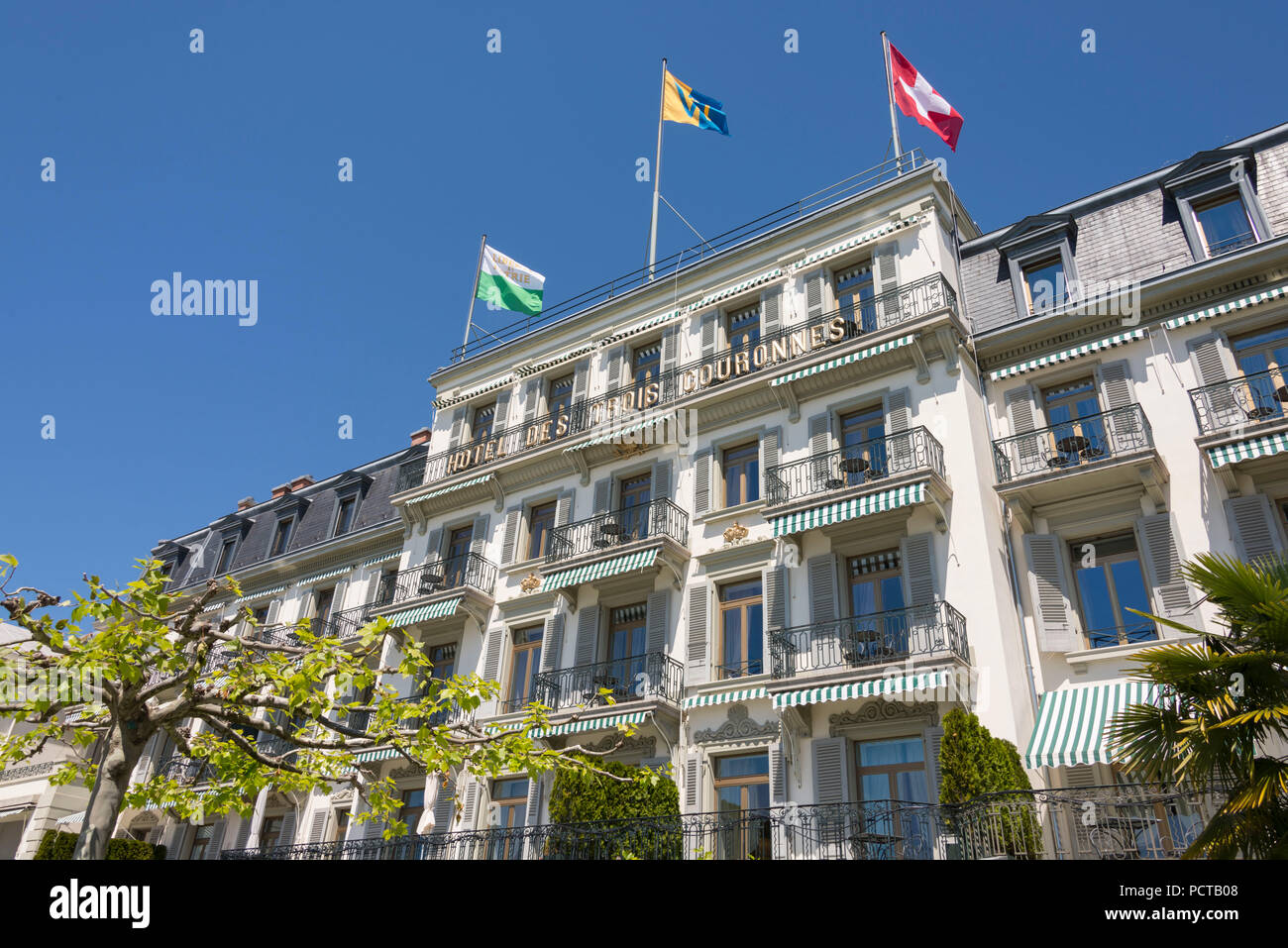 Hôtel des Trois Couronnes, Vevey città vecchia, sul Lago di Ginevra, nel Cantone di Vaud, Svizzera Occidentale, Svizzera Foto Stock