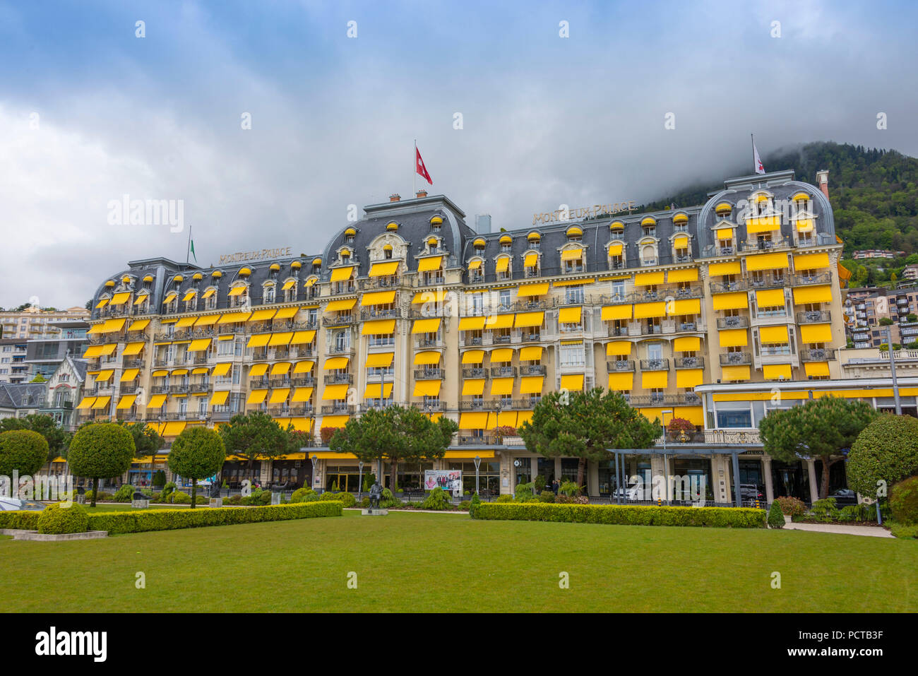 Cinque stelle lusso hotel Grandhotel 'Montreux Palace', Montreux, sul Lago di Ginevra, nel Cantone di Vaud, Svizzera Occidentale, Svizzera Foto Stock