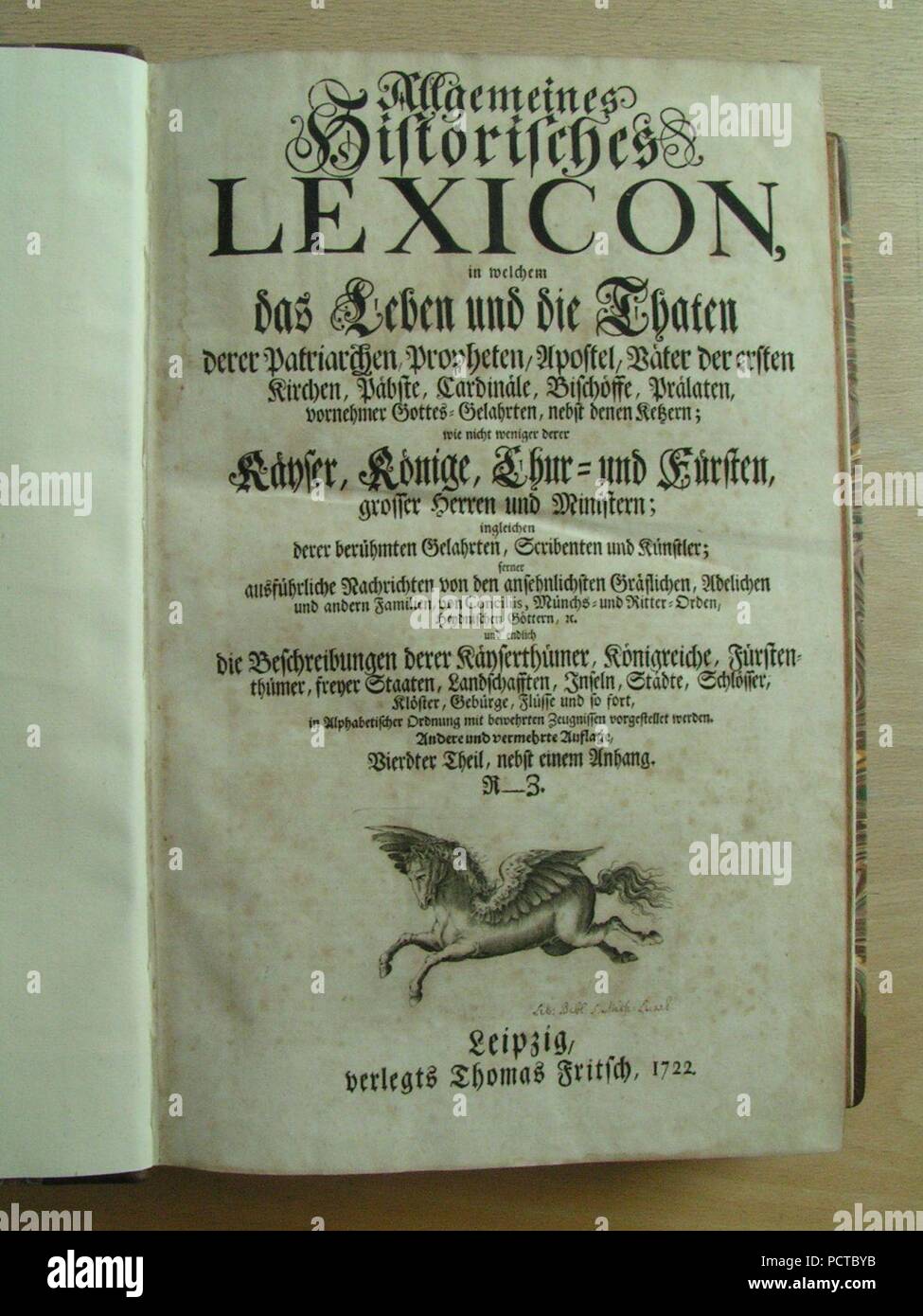 Allgemeines Historisches Lexicon - 1722 - Vierdter Theil - Titelblatt. Foto Stock
