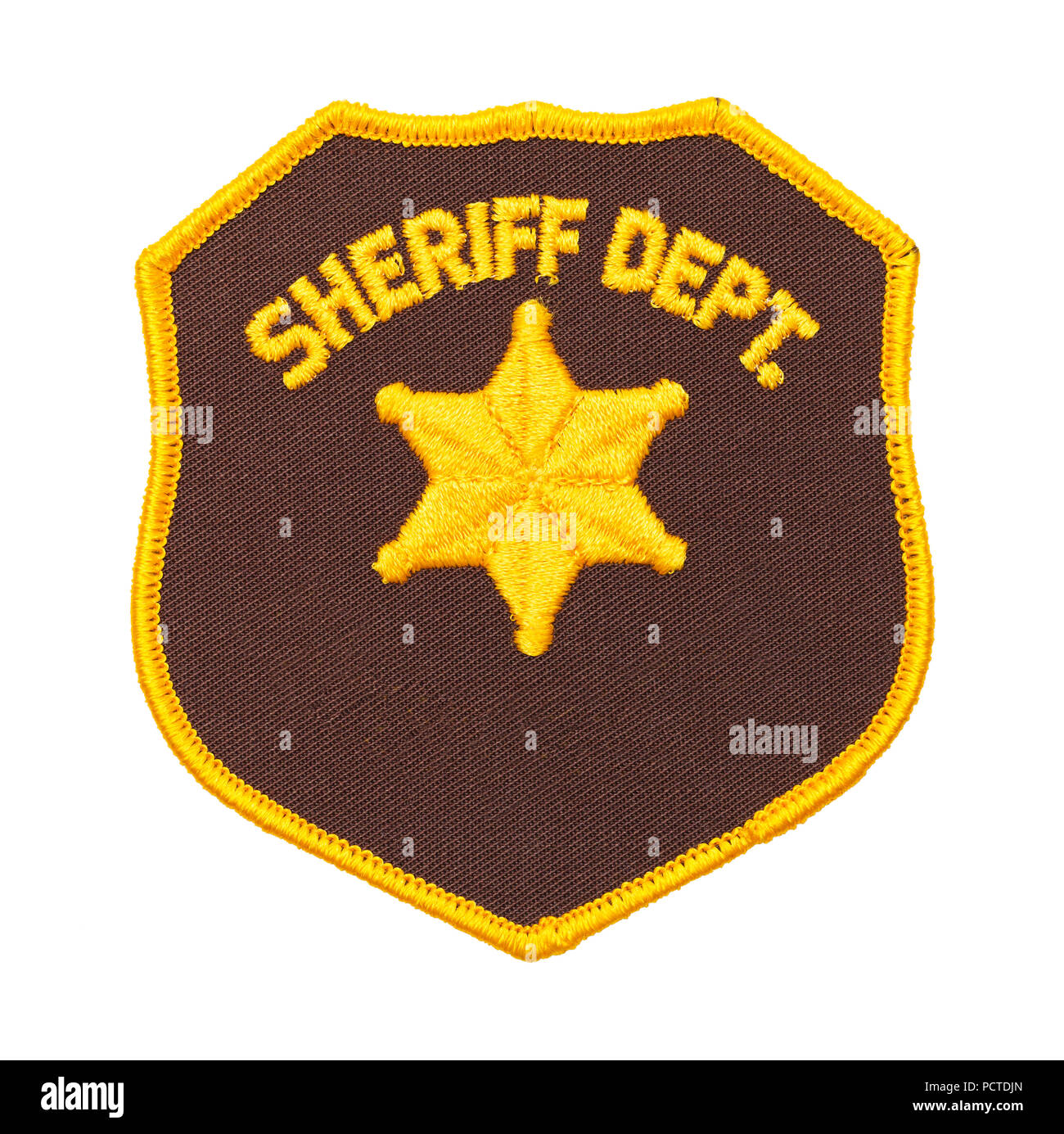 Uniforme di tessuto Sheriff Dept Patch isolati su sfondo bianco. Foto Stock
