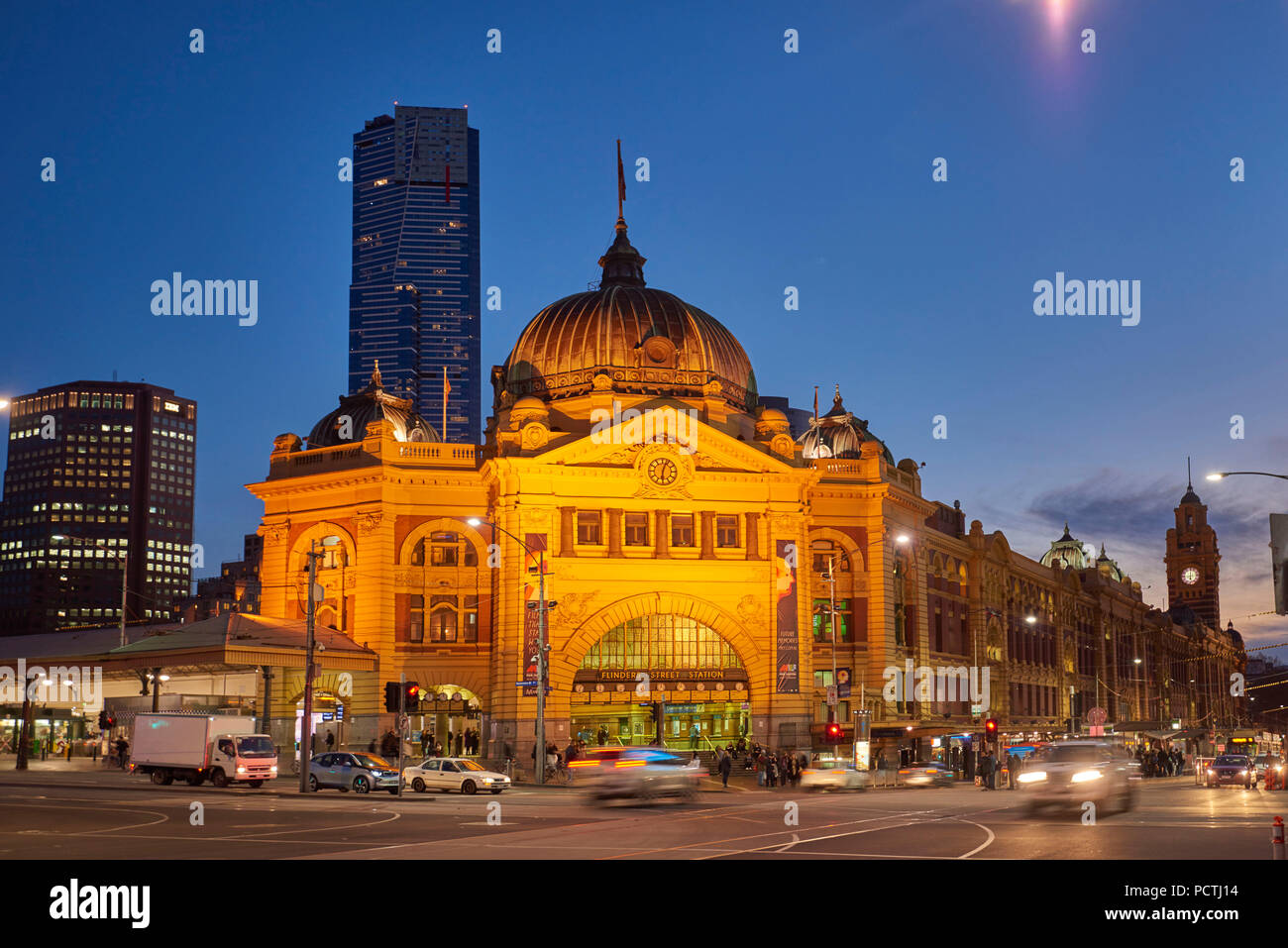 La Flinders Street (Flinders Street Station, Melbourne, Victoria, Australia, Oceania Foto Stock