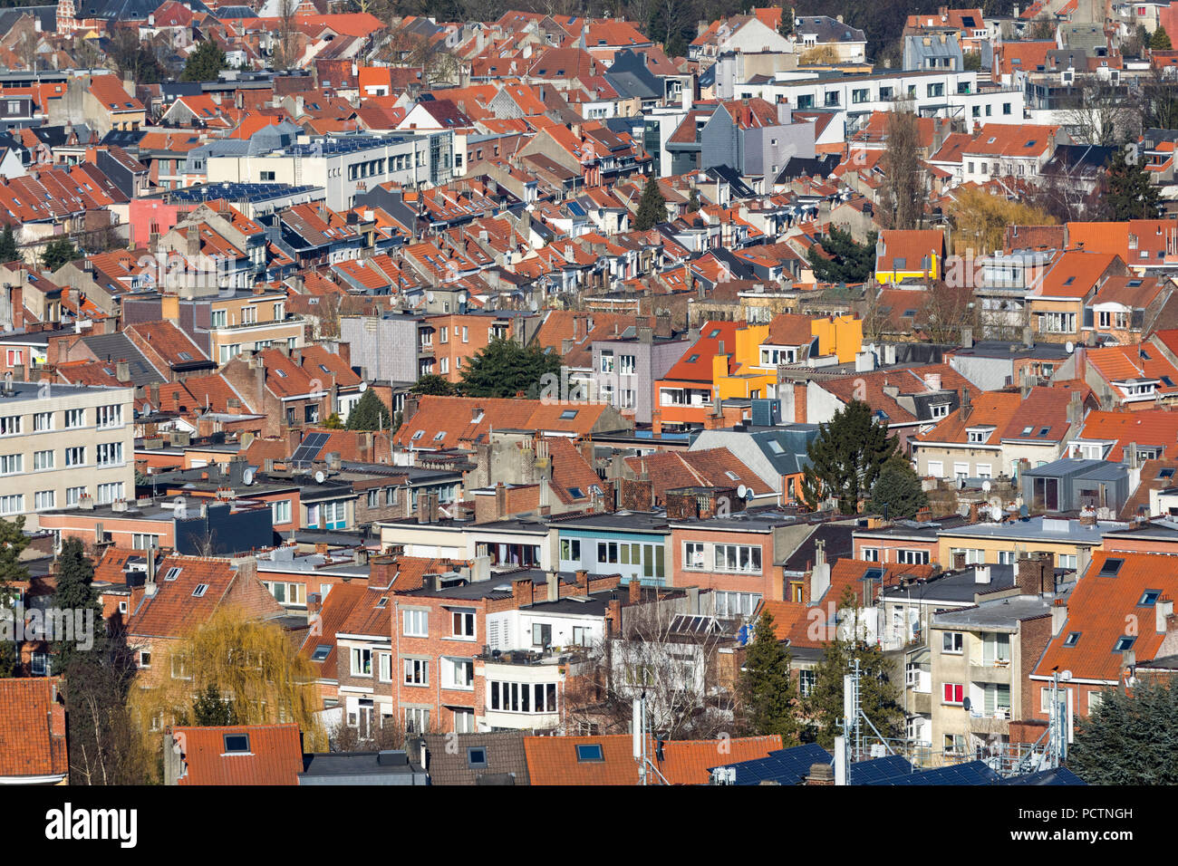 Vista sul mare di case della capitale belga Bruxelles, Foto Stock