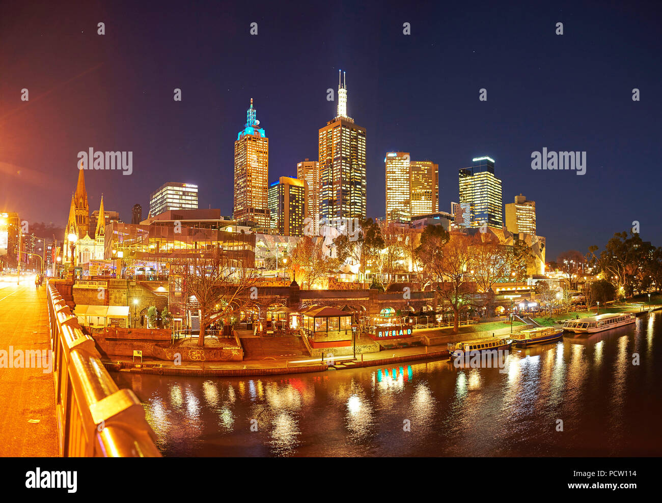 Vista di Fitzroy presso il fiume Yarra, paesaggio urbano, Melbourne, Victoria, Foto Stock