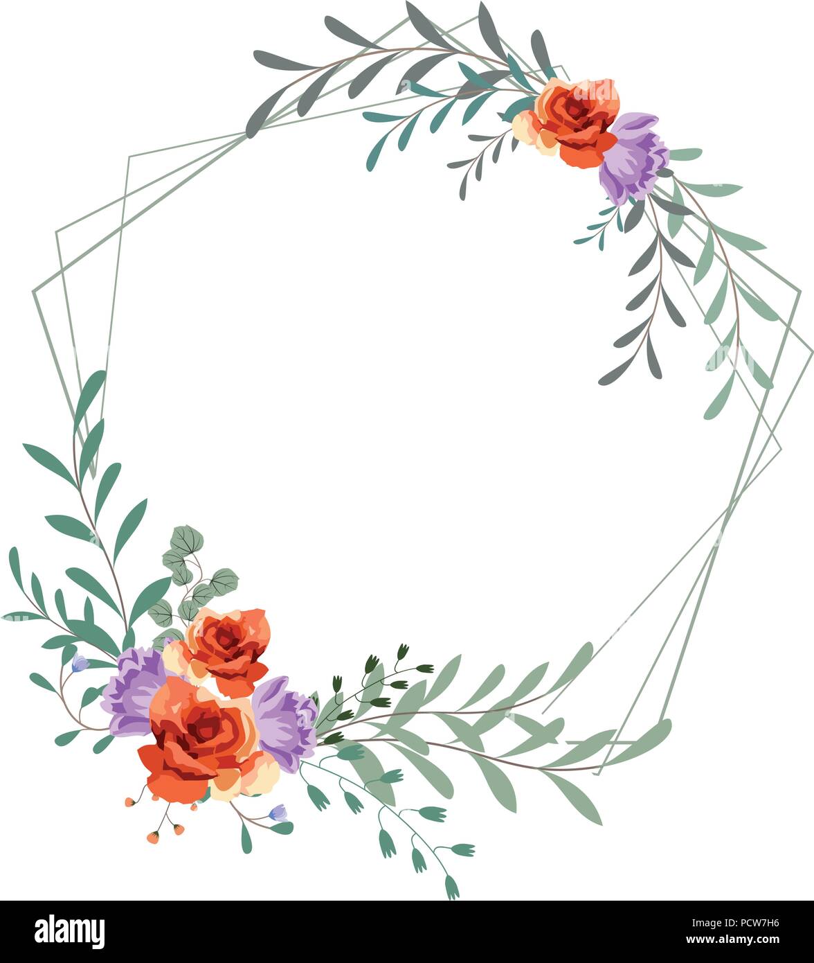 Floreali ghirlanda di fiori telaio Design piatto illustrazione Illustrazione Vettoriale
