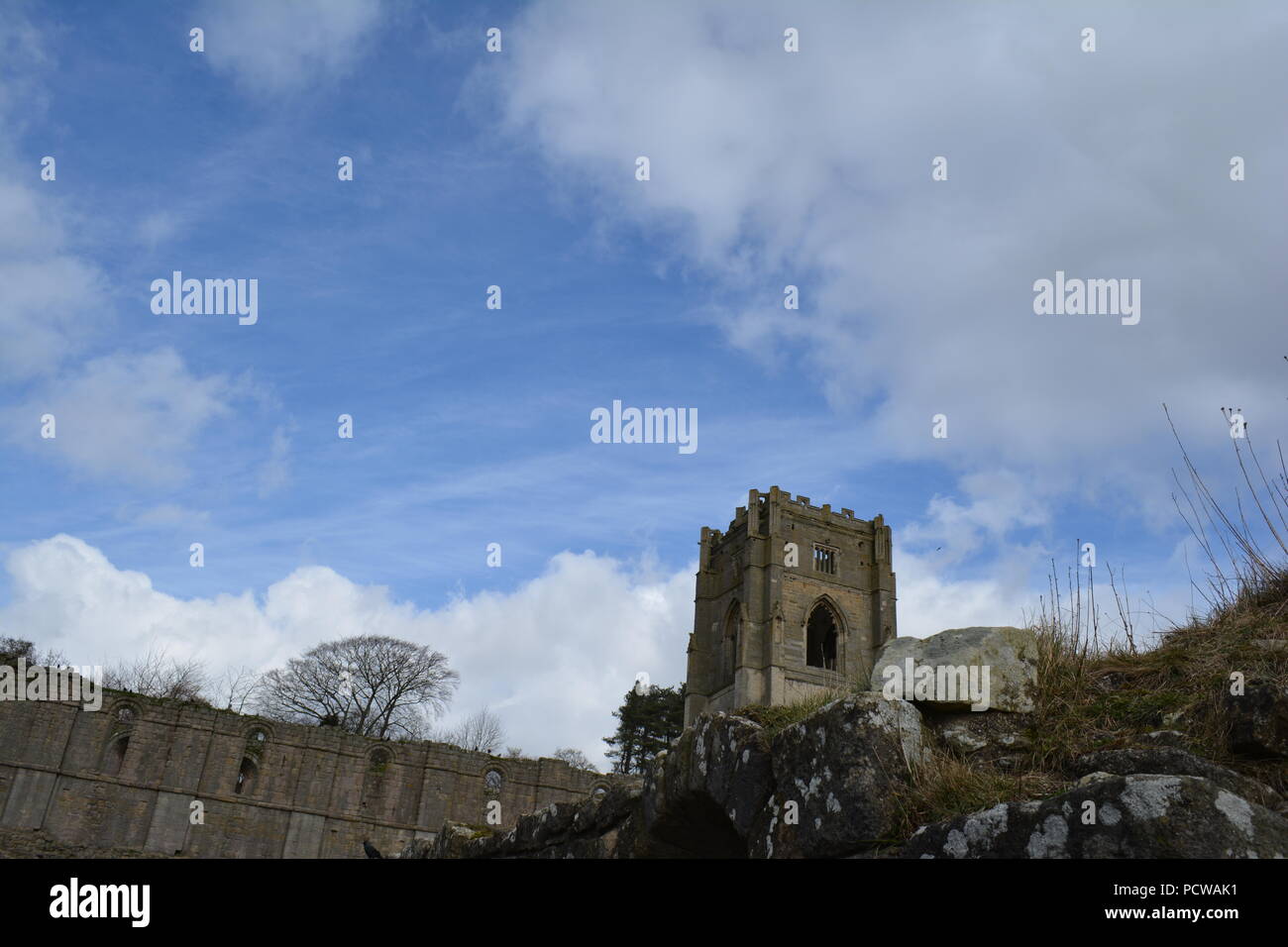 Una visita al Fountains Abbey Foto Stock