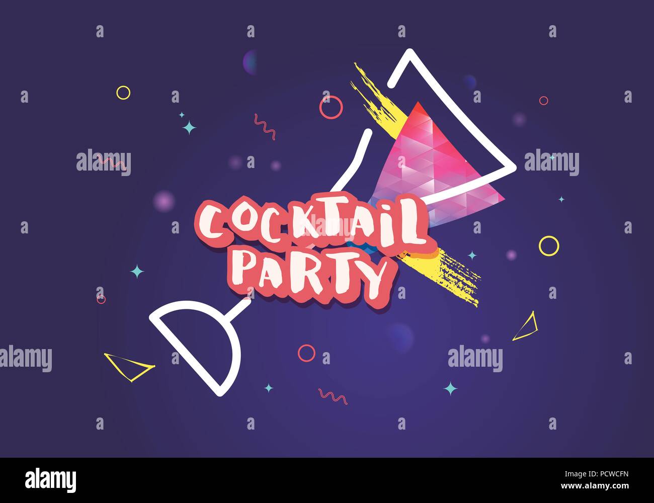 Cocktail party modello. Holiday banner con shine decorazione. Invito evento flyer. Illustrazione Vettoriale. Illustrazione Vettoriale