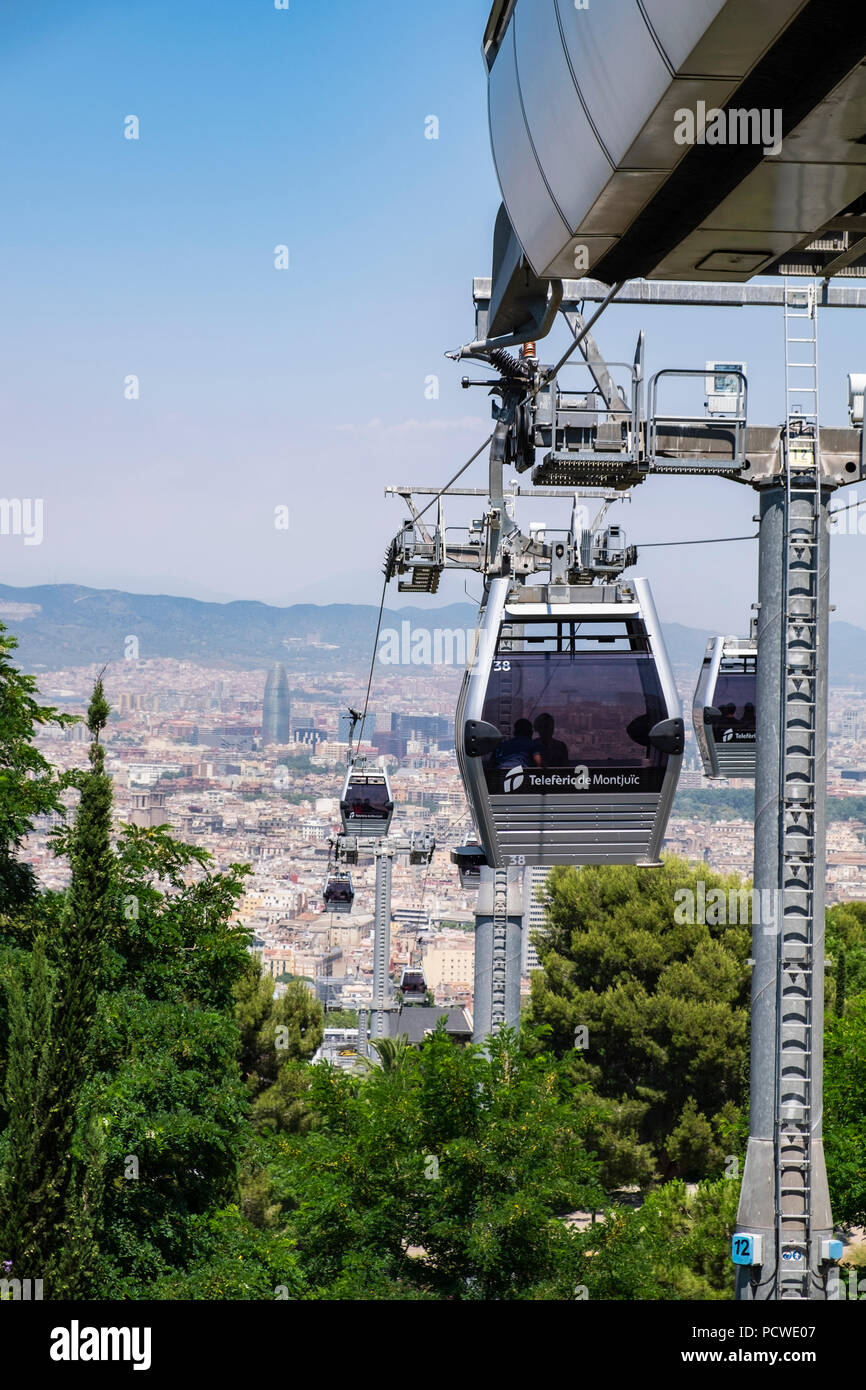 Cavo di sollevamento auto al Castello di Montjuic, montanya de Montjuic, Barcellona, Spagna Foto Stock