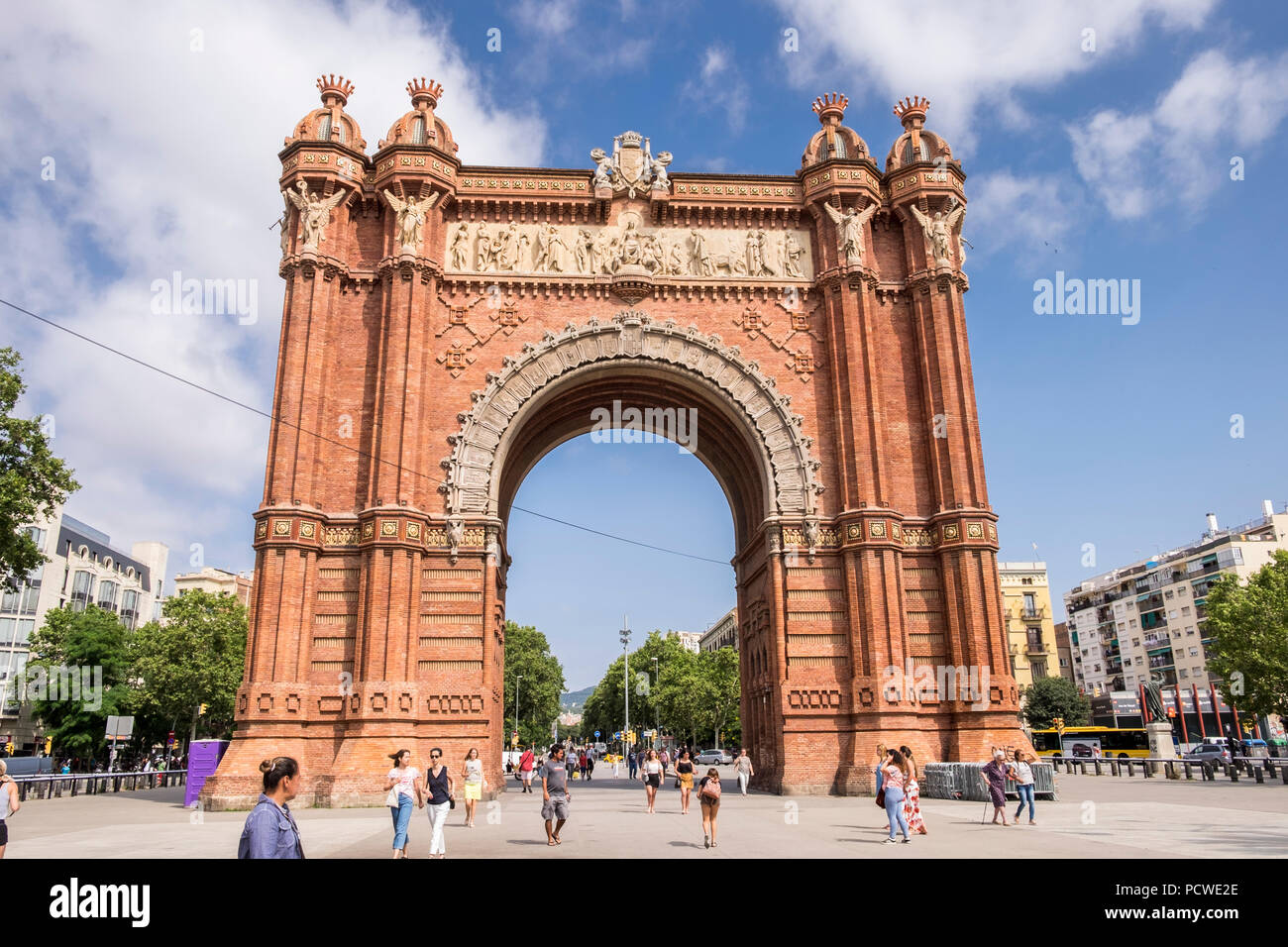 Di mattoni rossi del Arc de Triomf, Arco di Trionfo, a Barcellona, Spagna Foto Stock