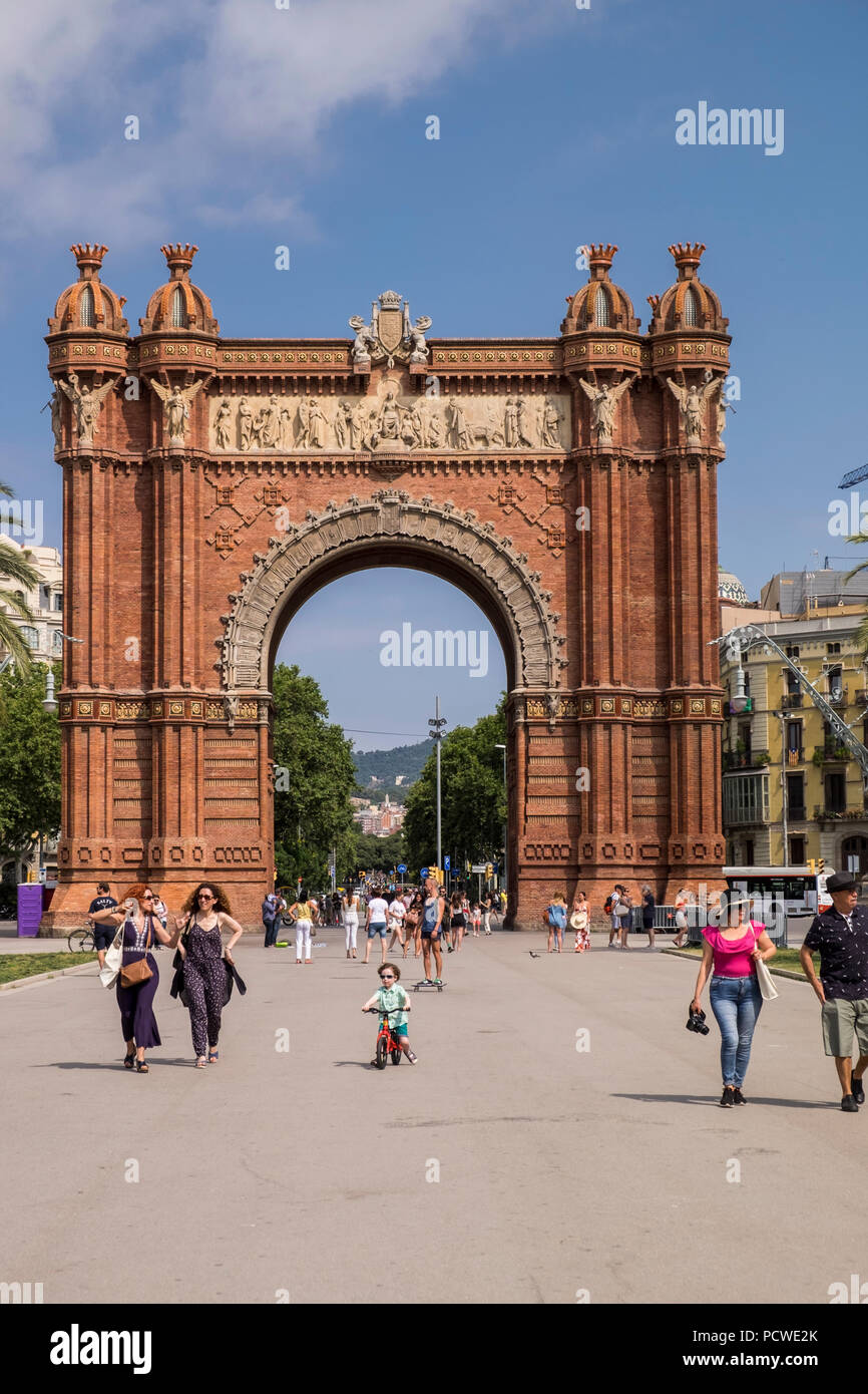 Di mattoni rossi del Arc de Triomf, Arco di Trionfo, a Barcellona, Spagna Foto Stock