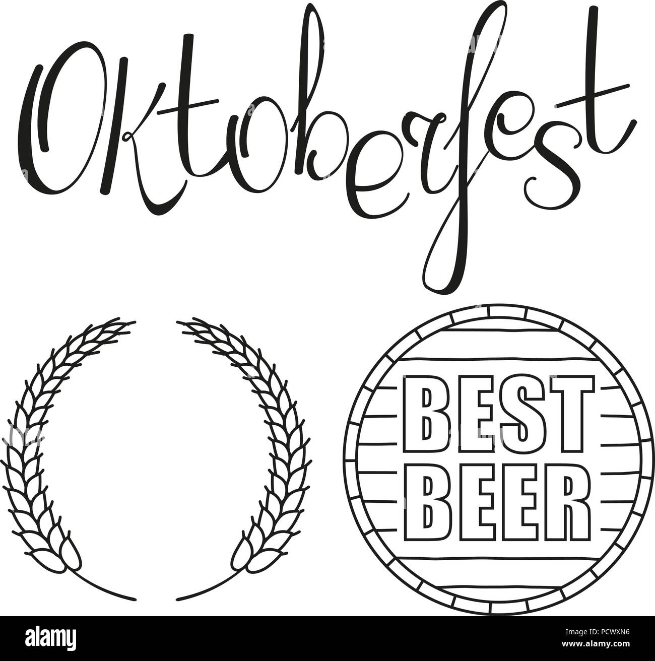 Line art in bianco e nero oktoberfest impostato Illustrazione Vettoriale