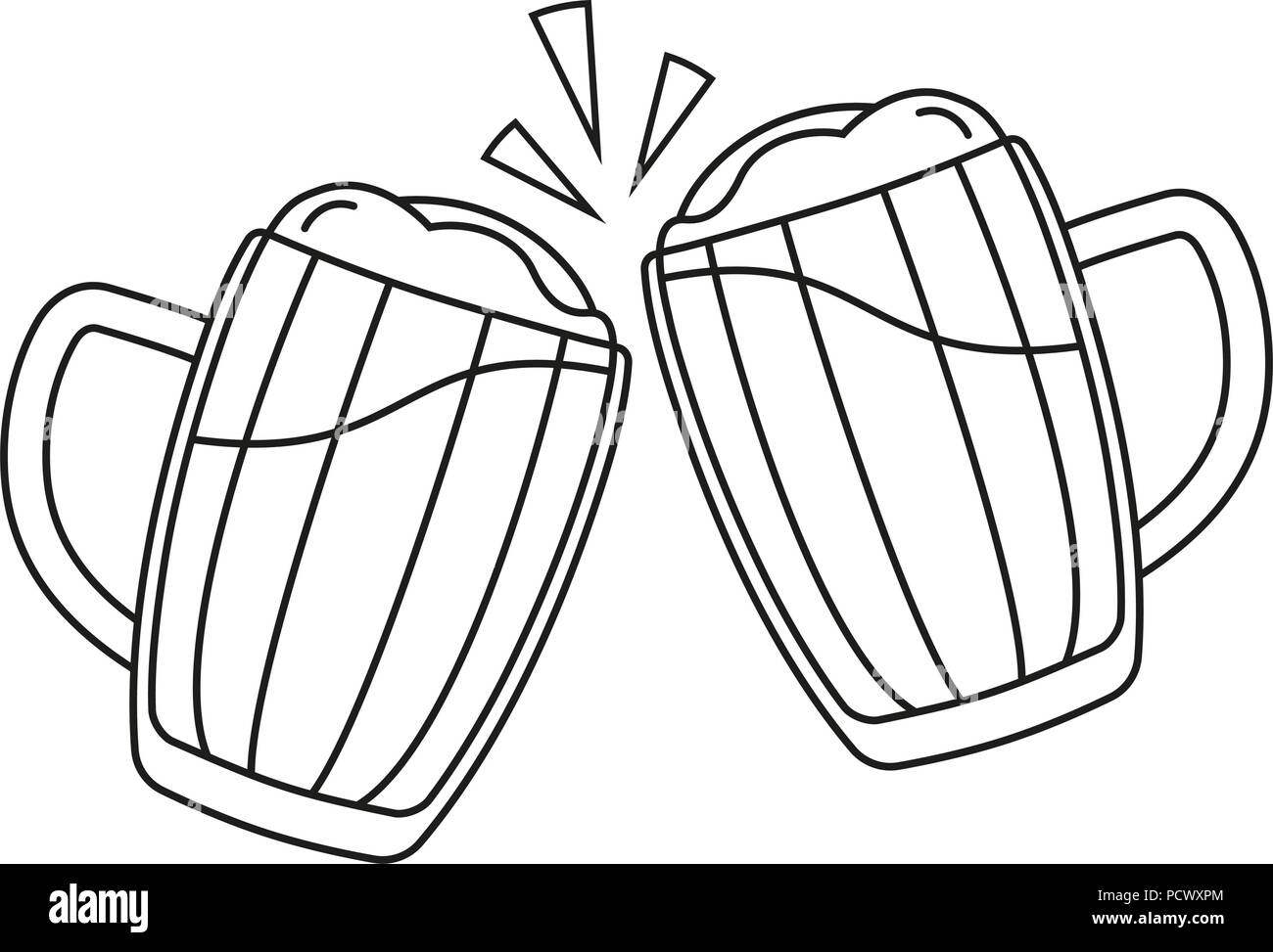 Line art in bianco e nero due boccale di birra Illustrazione Vettoriale
