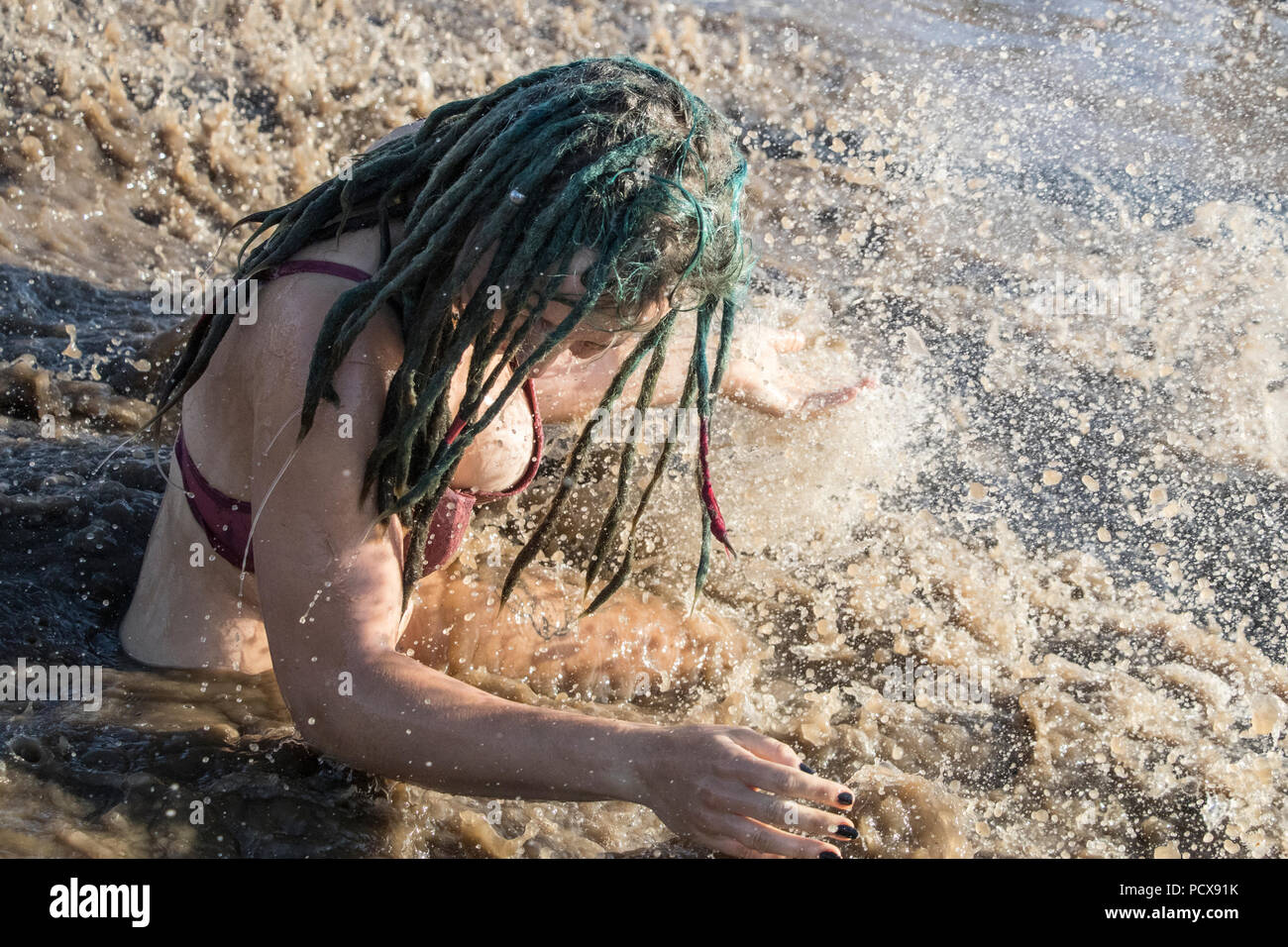 Kostrzyn su Odra, Polonia - 3 agosto 2018. Festival PolandRock uno dei più grandi festival in Europa ha iniziato a. Il ventiquattresimo Pol'e'Rock Festival di Kostrzyn. Foto Stock
