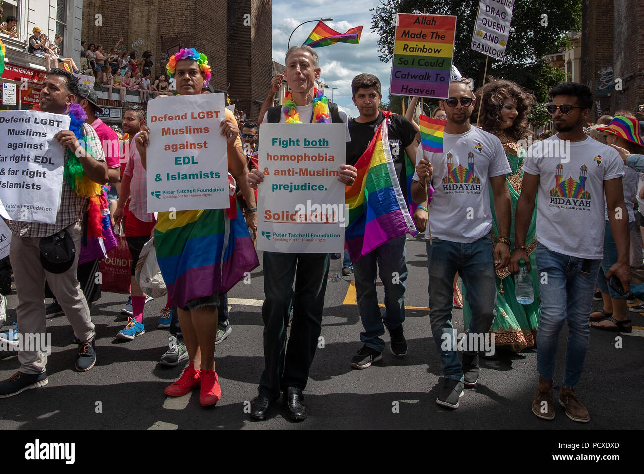 Brighton, Regno Unito. 4 agosto 2018,Peter Tatchell prendendo parte all'annuale Brighton Pride Parade, Brighton Inghilterra. © Jason Richardson / Alamy Live News Foto Stock