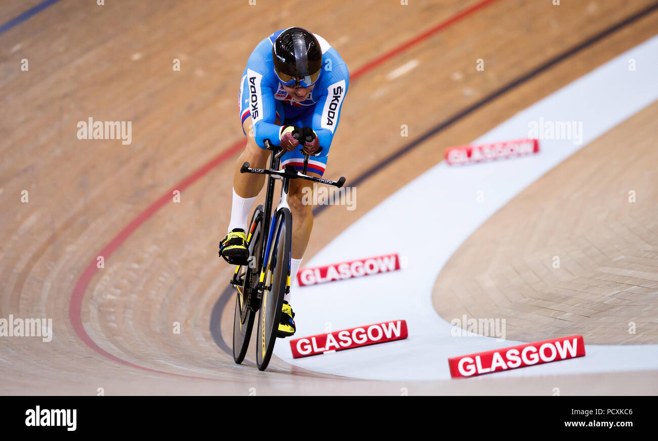 Repubblica ceca Robin Wagner durante gli uomini 1000m prova a tempo durante il giorno e tre del 2018 Campionati Europei presso il Sir Chris Hoy Velodromo, Glasgow. Stampa foto di associazione. Picture Data: Sabato 4 Agosto, 2018. Vedere PA storia ciclismo europeo. Foto di credito dovrebbe leggere: John Walton/filo PA. Restrizioni: solo uso editoriale, nessun uso commerciale senza previa autorizzazione Foto Stock